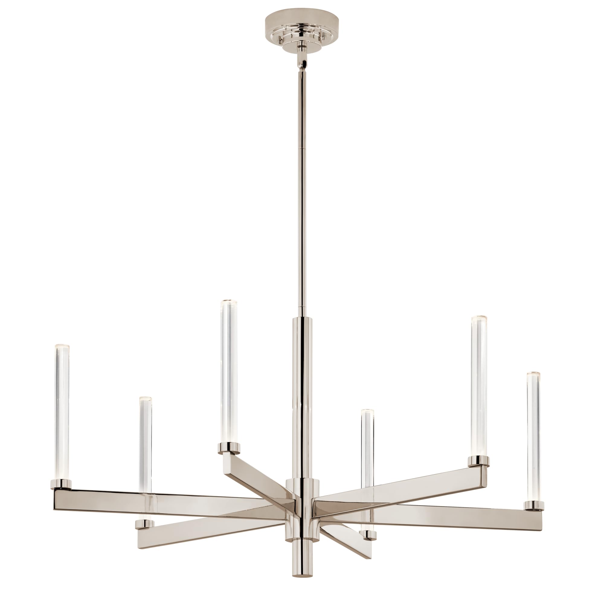 Kichler Sycara 6-Light LED Chandelier, Modern Light with Faceted Crystal in Polished Nickel, Sloped Ceiling Compatible, for Dini