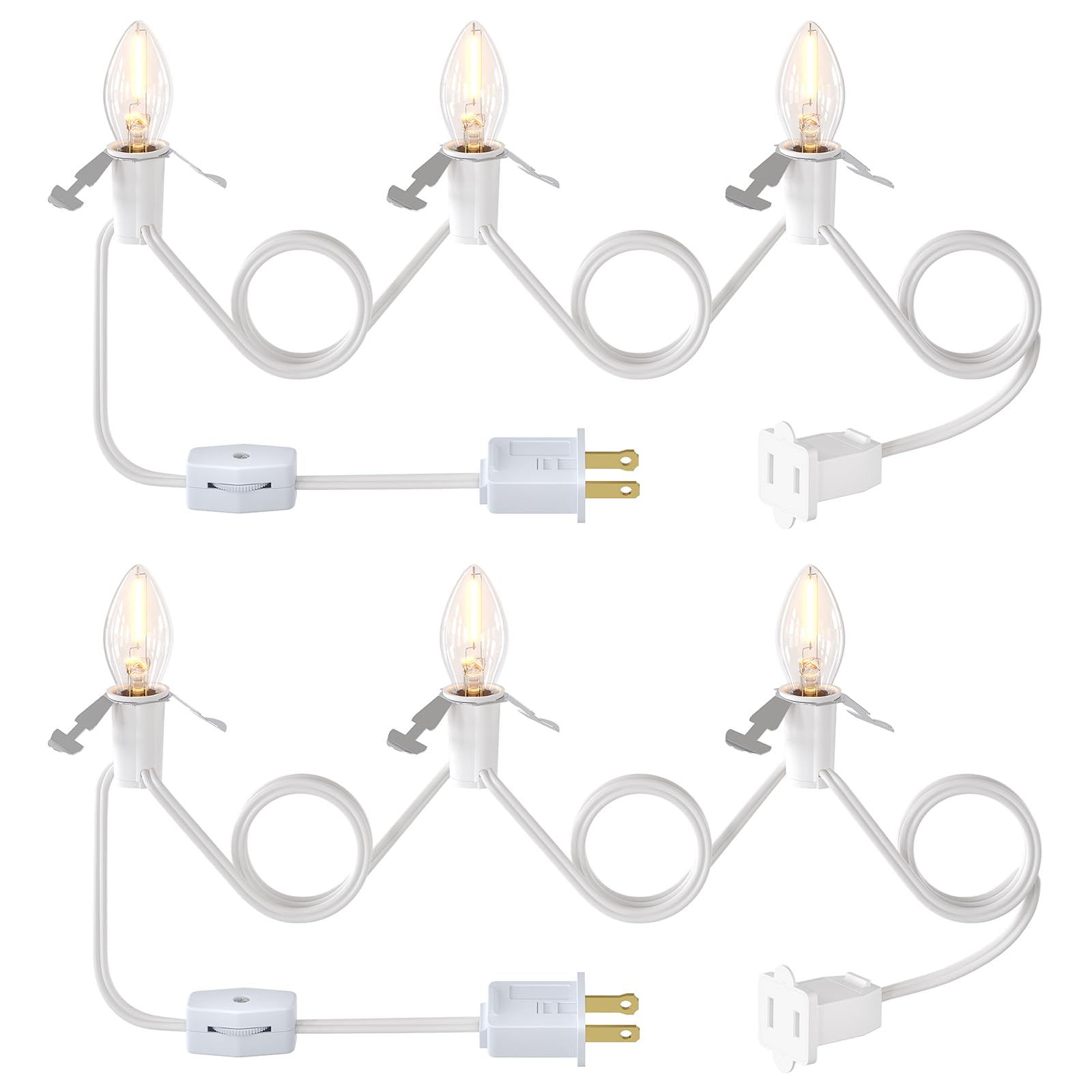 SURAIELEC Christmas Village Lights, 9FT Accessory Cord with 3 LED Bulbs, Ceramic Village Replacement Lights with Switch, Connectable C7 Light Cord for Holiday Decorations, UL Listed, Set of 2