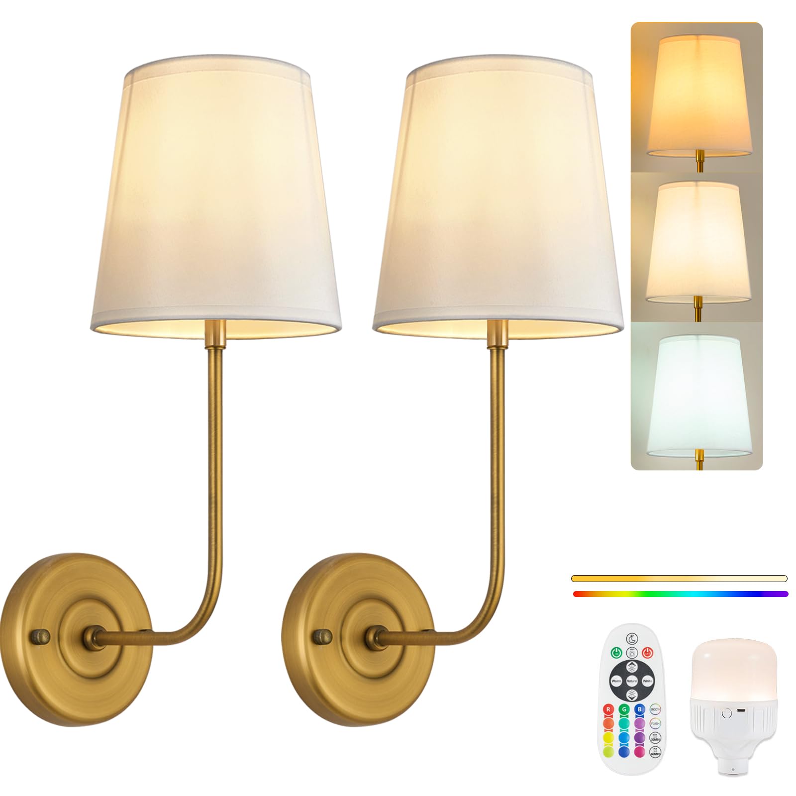PASSICA DECOR Rechargeable Wall Sconces Set of 2, Battery Operated Wall Sconce Set of Two,Wireless Wall Lights with Dimmable LED