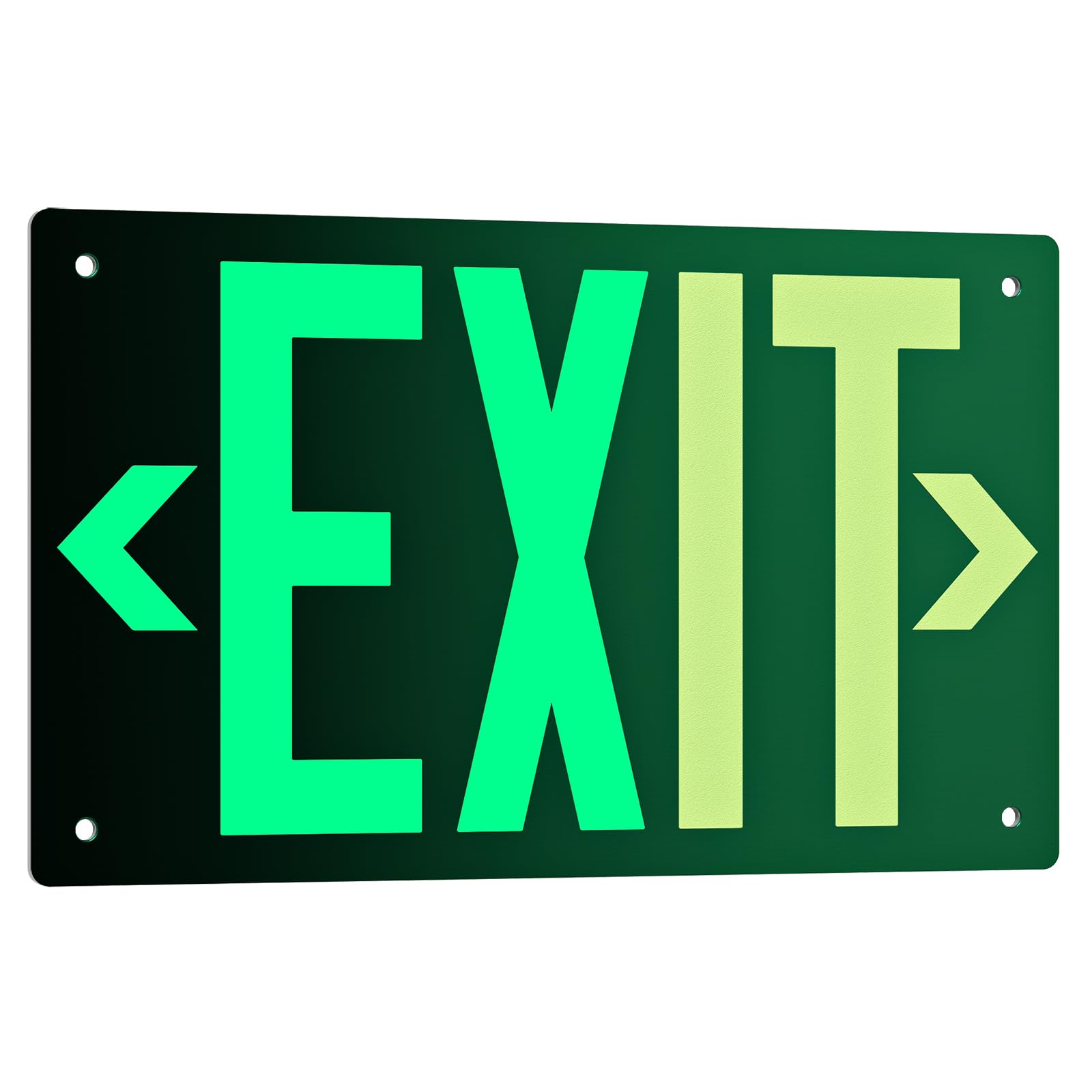 SASELUX Photoluminescent Exit Sign Aluminum - Adhesive Backing Glow In The Dark - Removable Arrows Included - Pre-drilled Holes 
