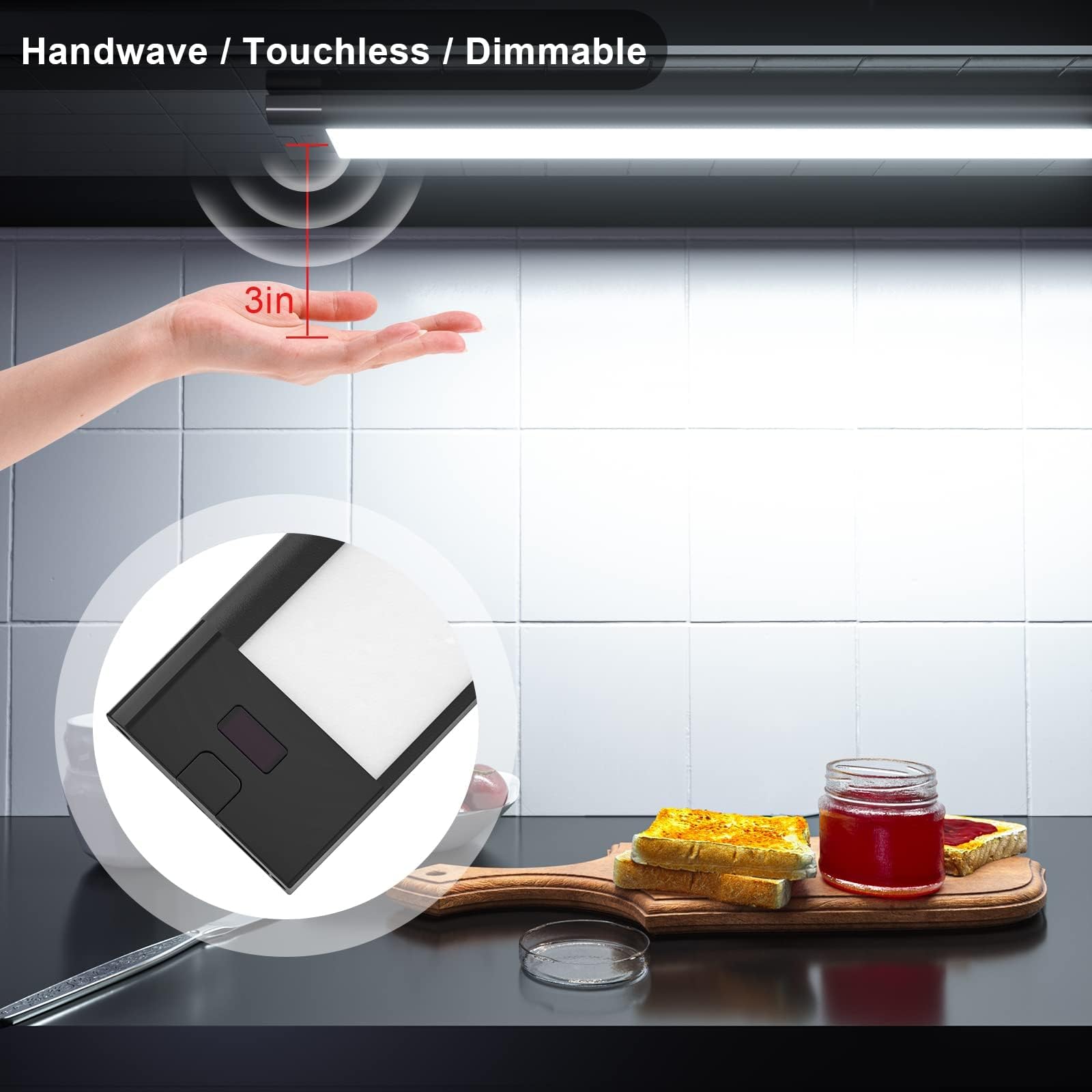 WOBANE LED Under Cabinet Light, 24 inch, Black, Hand Wave Activated, Warm White to White, Touchless Dimmable, Model CS4