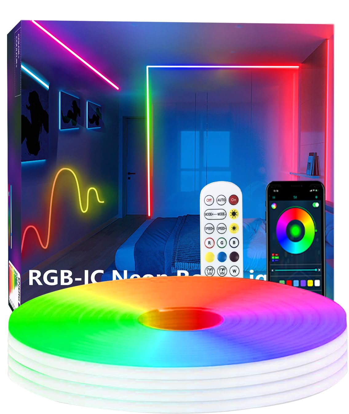 httpsmp 32.8FT Neon Rope Lights,RGB+IC Flexible Led Rope Lights Control with App/Remote,Chase Mode Rope Lights,IP67 Outdoor Wate