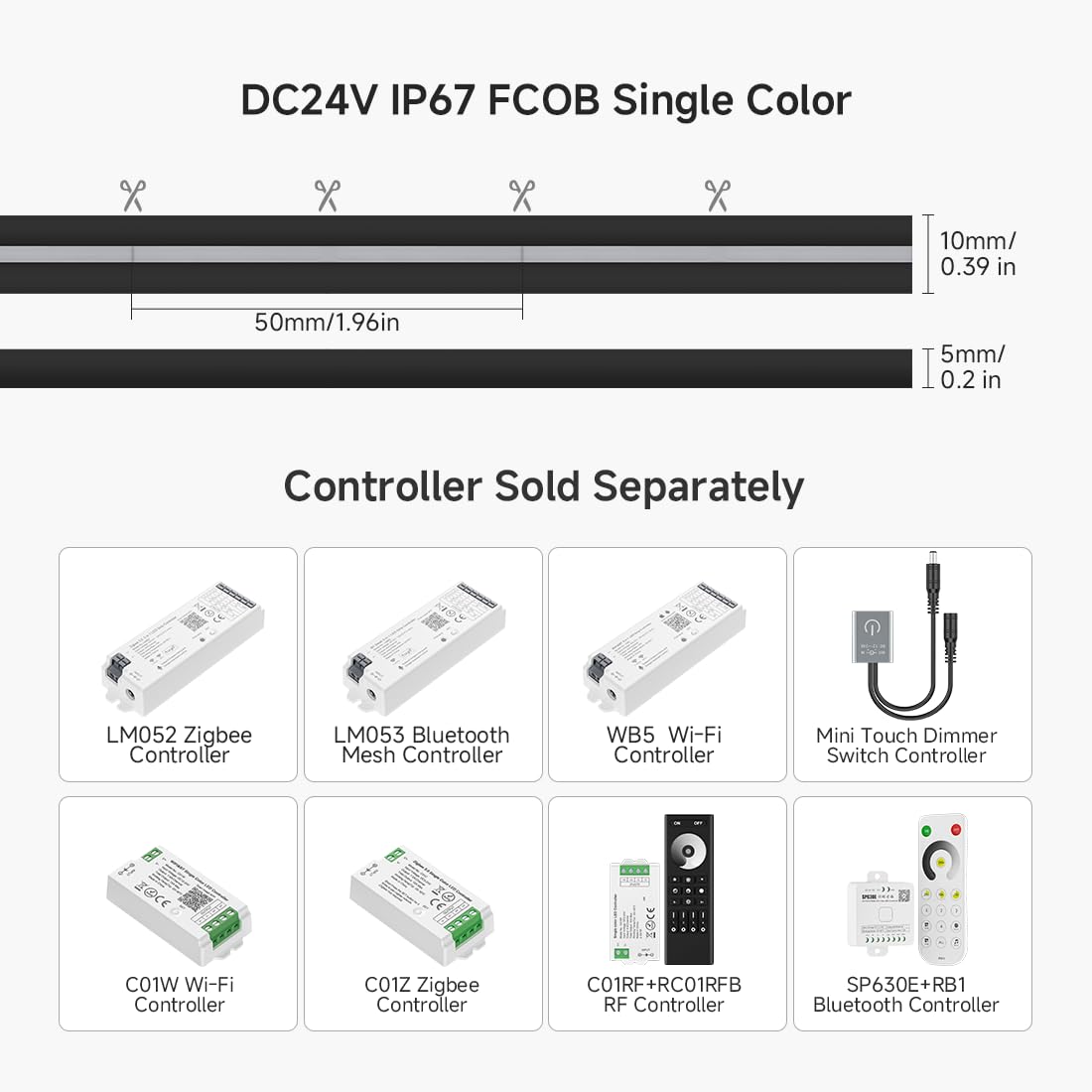 Btf-Lighting Fcob Cob Led Strip Ip67 Waterproof Flexible High Density Uniform Diffused Neon Light 16.4Ft Dc24V Natural White 400