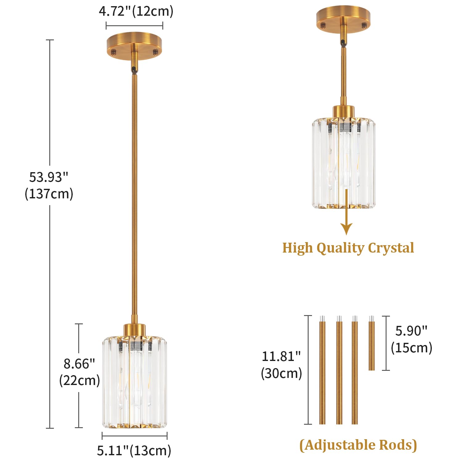 Zsmihdoh Gold Pendant Lights Kitchen Island  Modern Crystal Pendant Light Fixtures  Kitchen Hanging Lights Mini Chandelier Pendant Lighting For Island Dining Room Hallway Bedroom