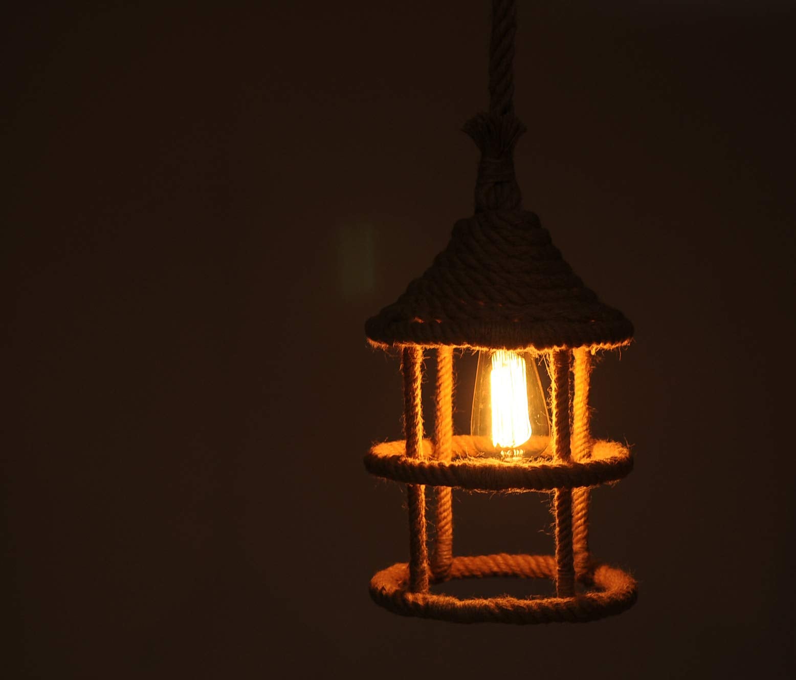 Homeroots Pendant Lamp, 47-Inch Rope Design, Iron Construction, Modern Lighting Fixture