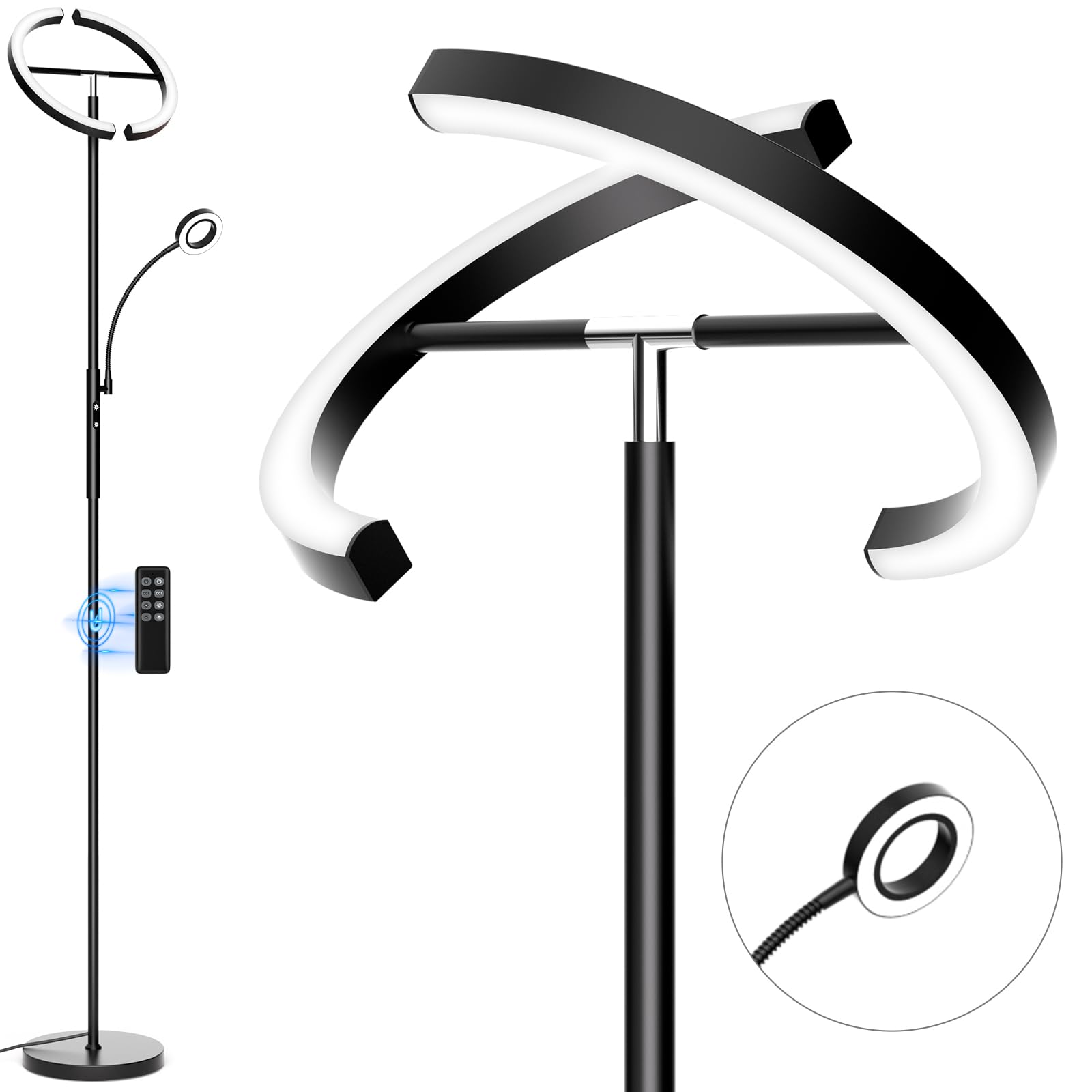 SIBRILLE LED Floor Lamp for Living Room - Modern Standing Lamp with Reading Light, Remote Touch Control Floor Light Dimmable Mot