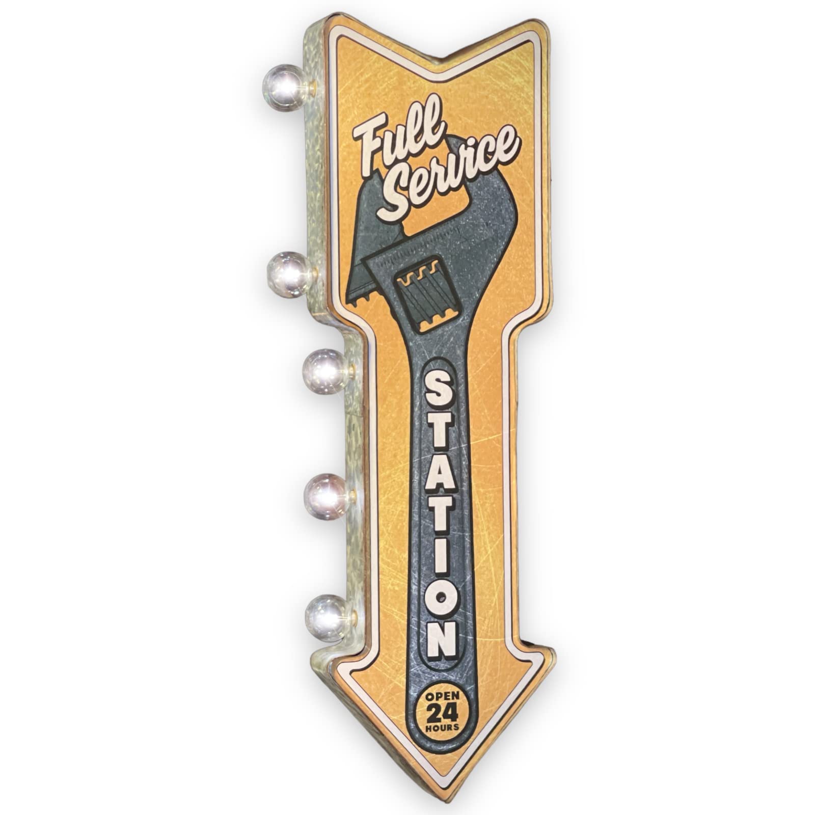 American Vintage Sign Co. Double-Sided Marquee Sign, Metal, LED Bulbs, 26” x 3” x 8”, Full Service Station, Model AVSC-5016