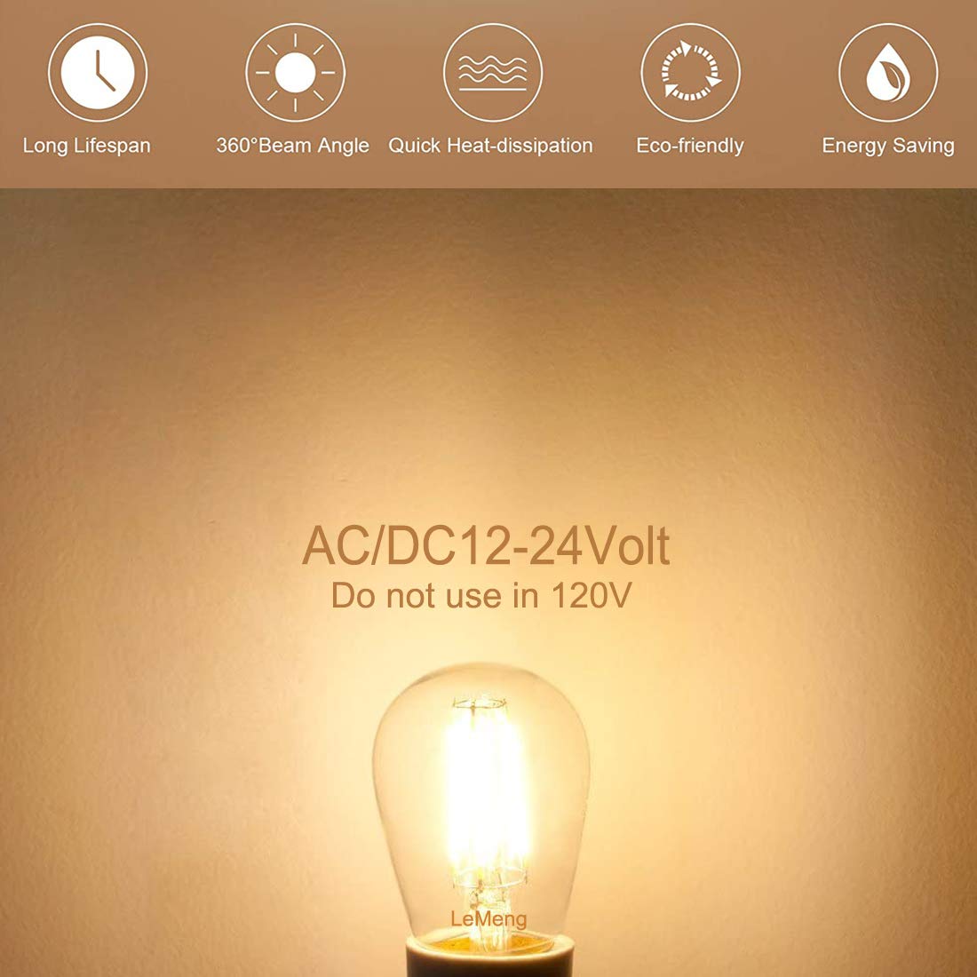 12Volt Led Light Bulb 4W Edison Filament Vintage Ac/Dc12V 24V Low Voltage(3000K Warm White) E26 Base For Landscape Rv Camper Marine Battery Power System Off Grid Solar Lighting-Pack Of 3