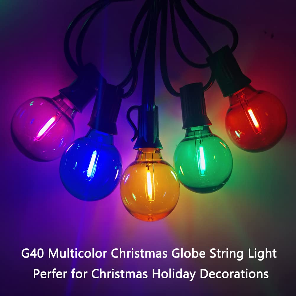 G40 Led Outdoor String Lights,25Ft Globe Multicolor Christmas Decorations String Lights With 27 Shatterproof Led Bulbs, Hanging