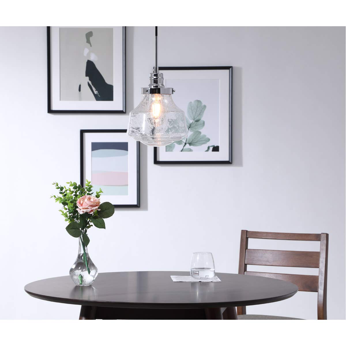 Living District Modern Chrome Pendant Light With Clear Seeded Glass, 8&quot;W X 10&quot;H