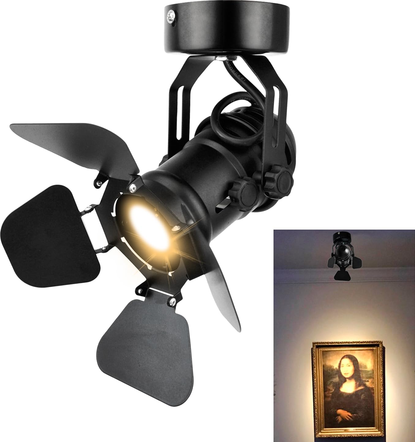 Tislyco Industrial Vintage Ceiling Spotlight Lamp, Adjustable Black Wall Lamp/Ceiling Light Barn Door Design Spot Lights Indoor