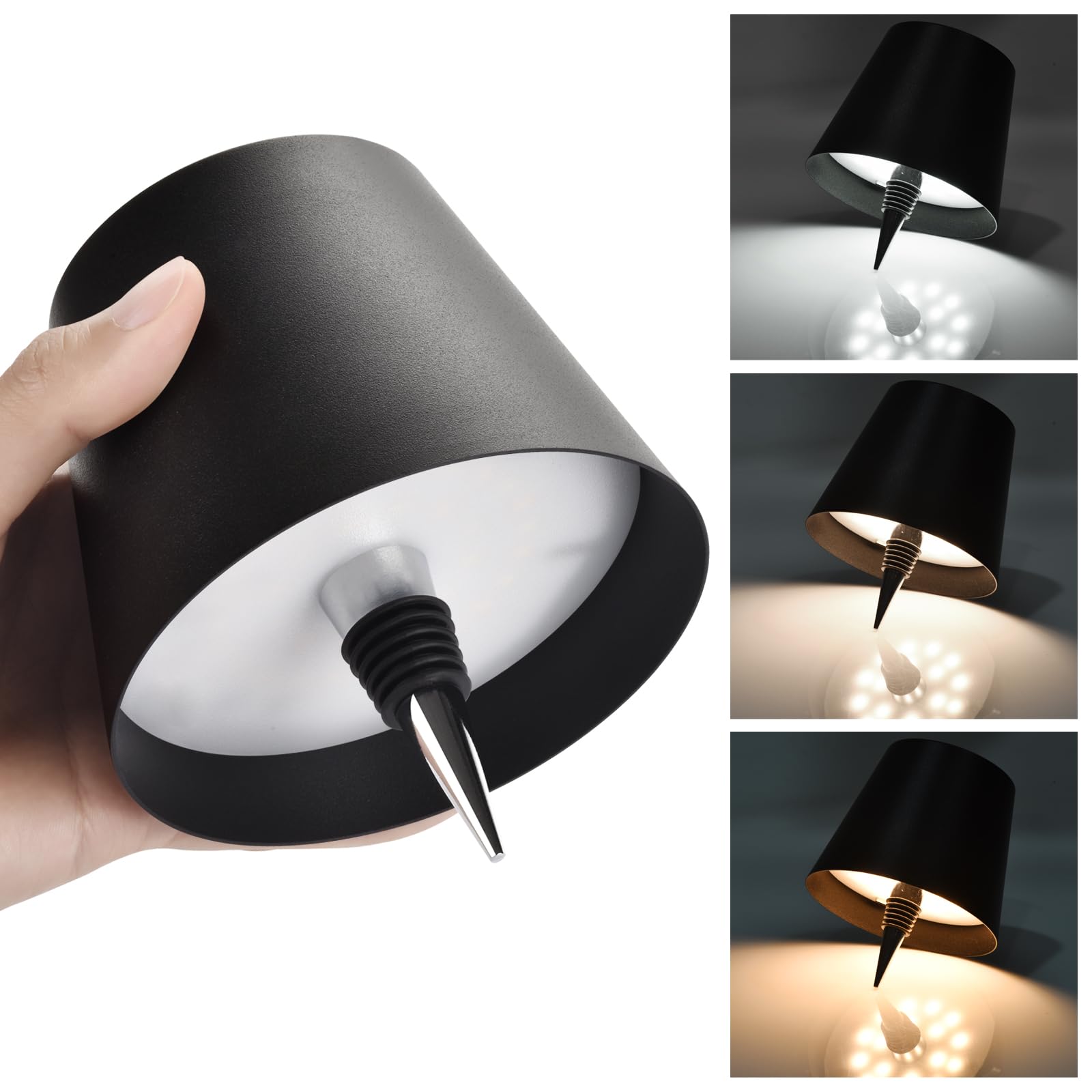 phntake Wireless Bottle Lamp, 2024 New 3 Color Temperature - Cordless Table Lamp, IP54 Rechargeable LED Desk Lamp for Bedroom, Restaurant & Bar, Gifts for Father's Day Birthday Christmas