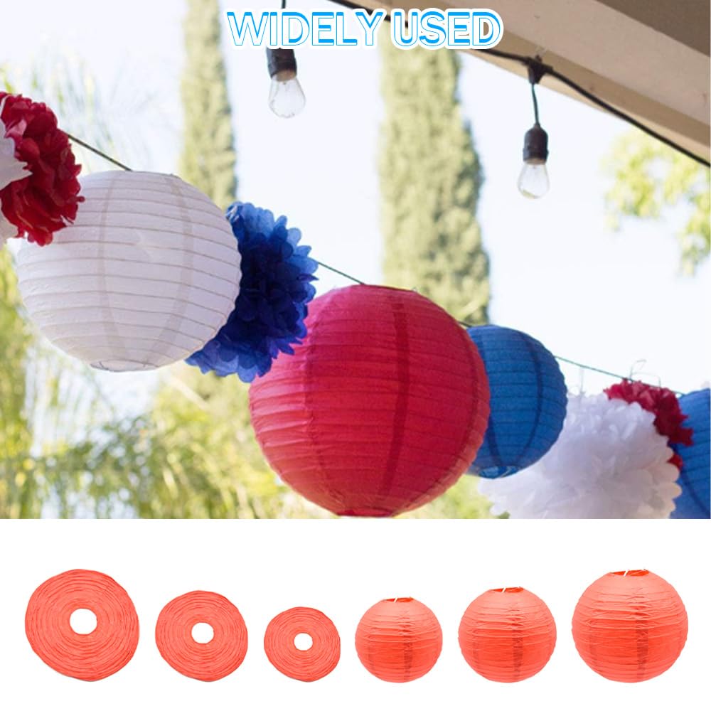 Yosawa Paper Lanterns - 6 Pcs Decorative Round Hanging Lanterns, 8” 10” 12” Sizes, Red, Model ZD-Red for Parties and Events