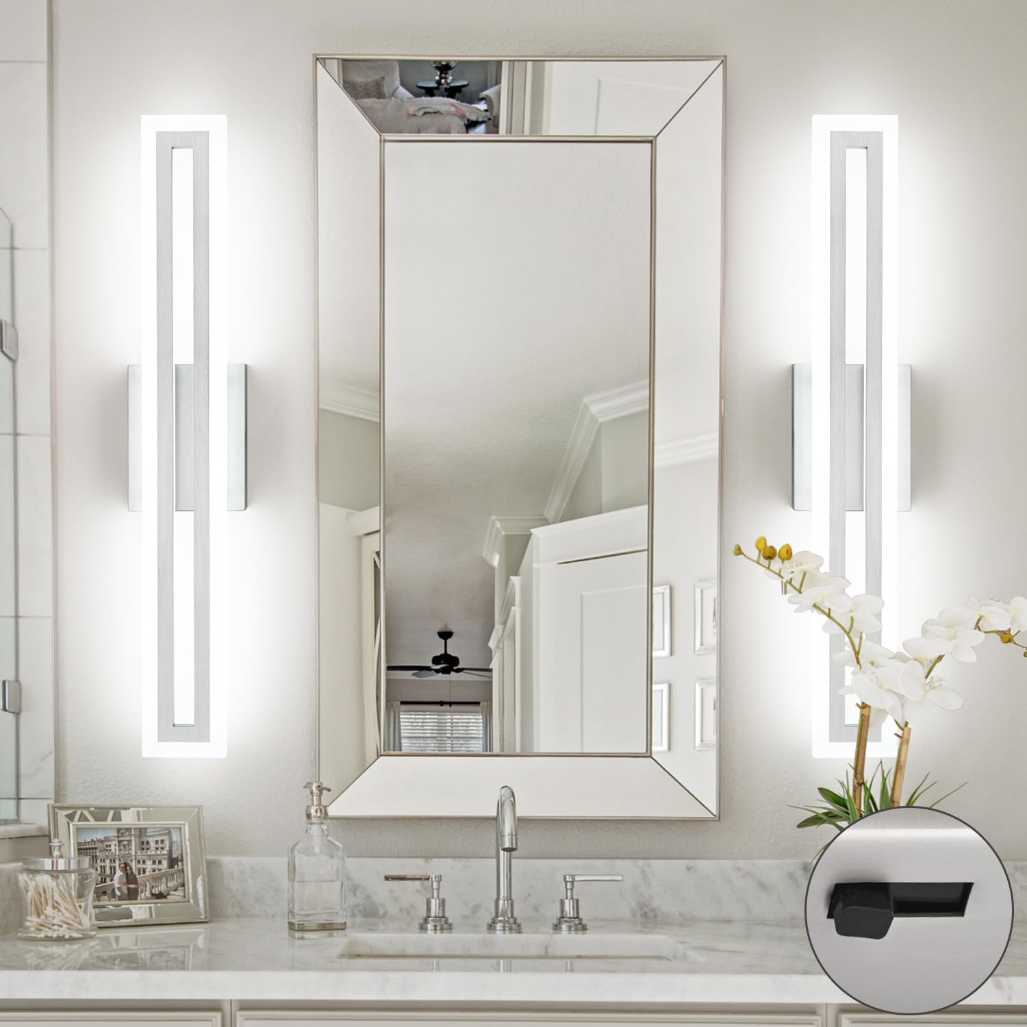 SOLFART Brushed Nickel Vanity Light 5CCT Dimmable 24 Inch LED Aluminum 5 Color Adjustable