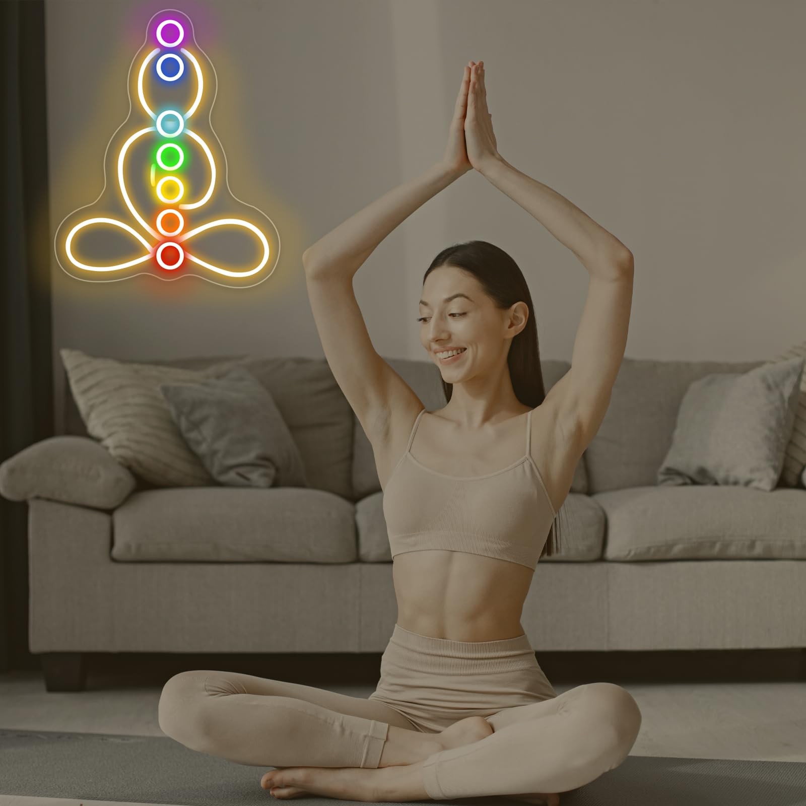 Seven Chakras Meditation Neon Sign Custom Yoga Studio Logo Led Sign Chakras Led Neon Pilates Studio Art Meditation Room Wall Art Yoga Lover Gift  Psychic Chakras Healing Exercise  Peaceful Sign
