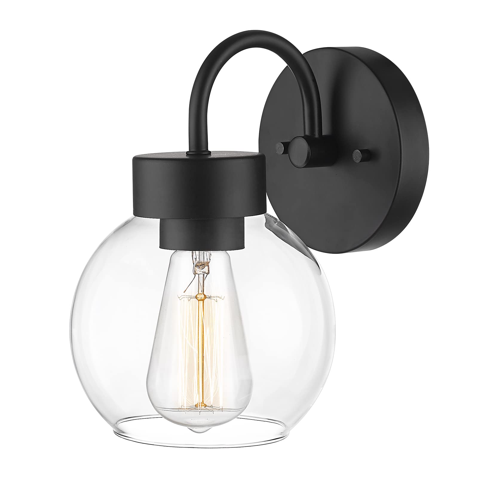 EAPUDUN 1-Light Bathroom Light Fixture, Matte Black, Globe Clear Glass Shade, Model WLA1433-MBK