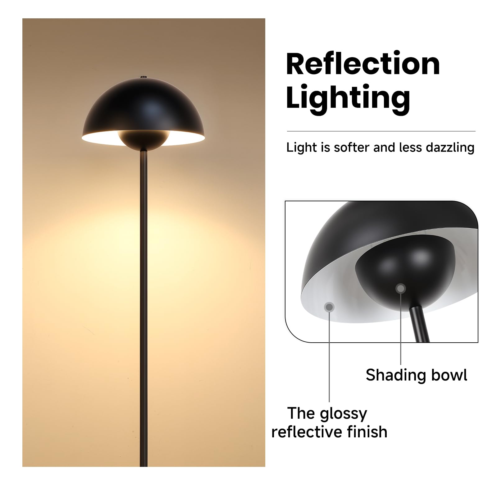 Coucrek Black Floor Lamp - 66in  Industrial Standing Lamp, Metal Shade & Base, Retro Design, Model F140
