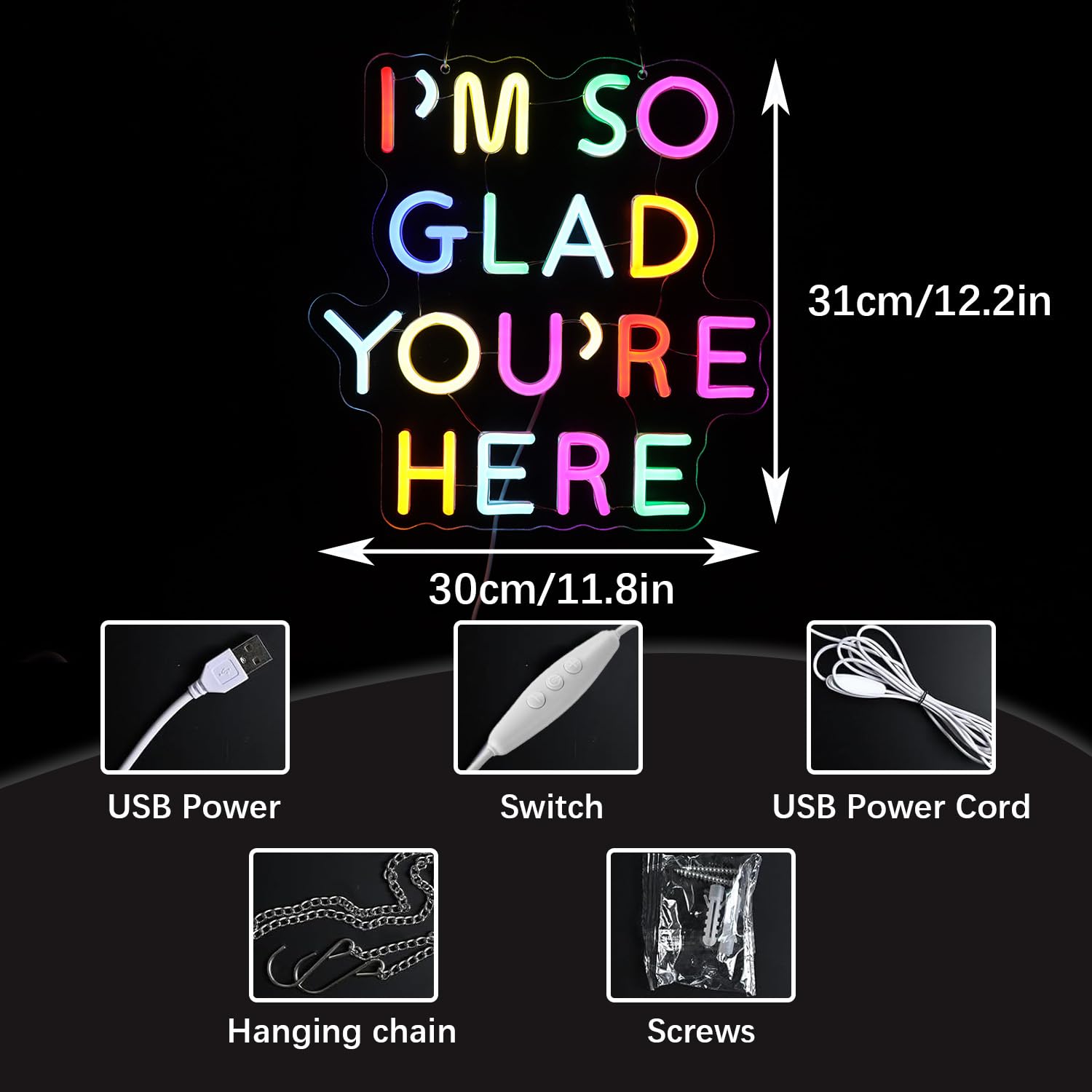 IM So Glad YouRe Here Neon Sign-Classroom Decoration -Inclusive Classroom Decor-Welcome Gift-Teacher Present-Decor Of Primary Schools And Kindergartens Wall Sign Decoration Present-Birthday Christmas Gift