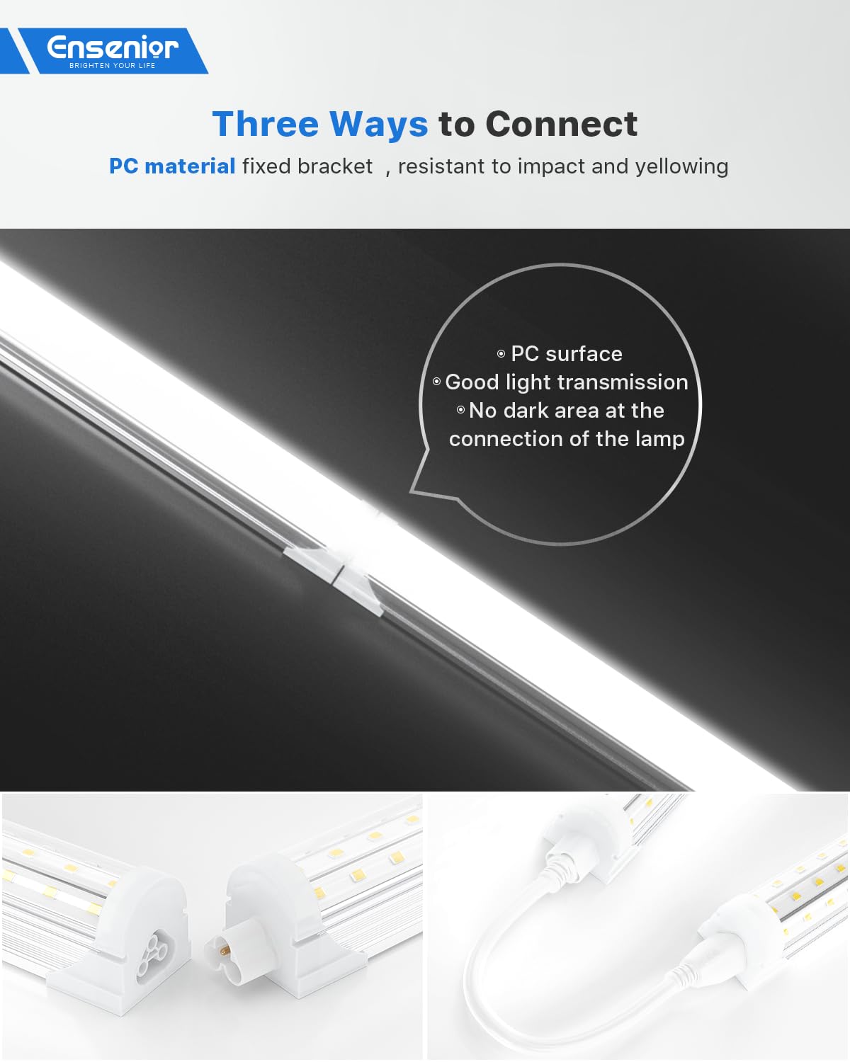 Ensenior 4 Pack 4 Ft Led Shop Lights, 6000K Clear White, 5000Lm Super Bright, 36W Equivalency 468W, Commercial Bay Lighting, U-S