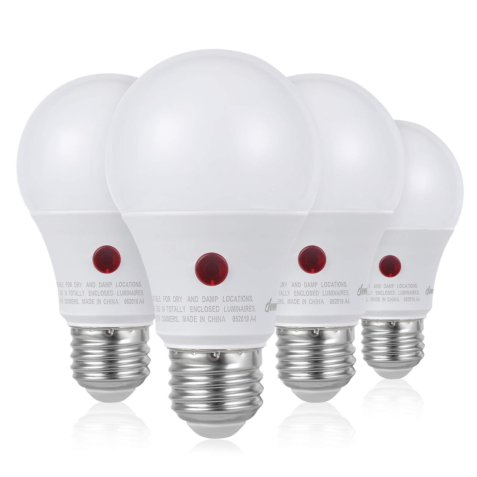 DEWENWILS 4 Pack A19 Dusk to Dawn LED Light Bulbs Outdoor, 9W (60W Equivalent) LED Light Bulb 2700K Warm White, Automatic On/Off