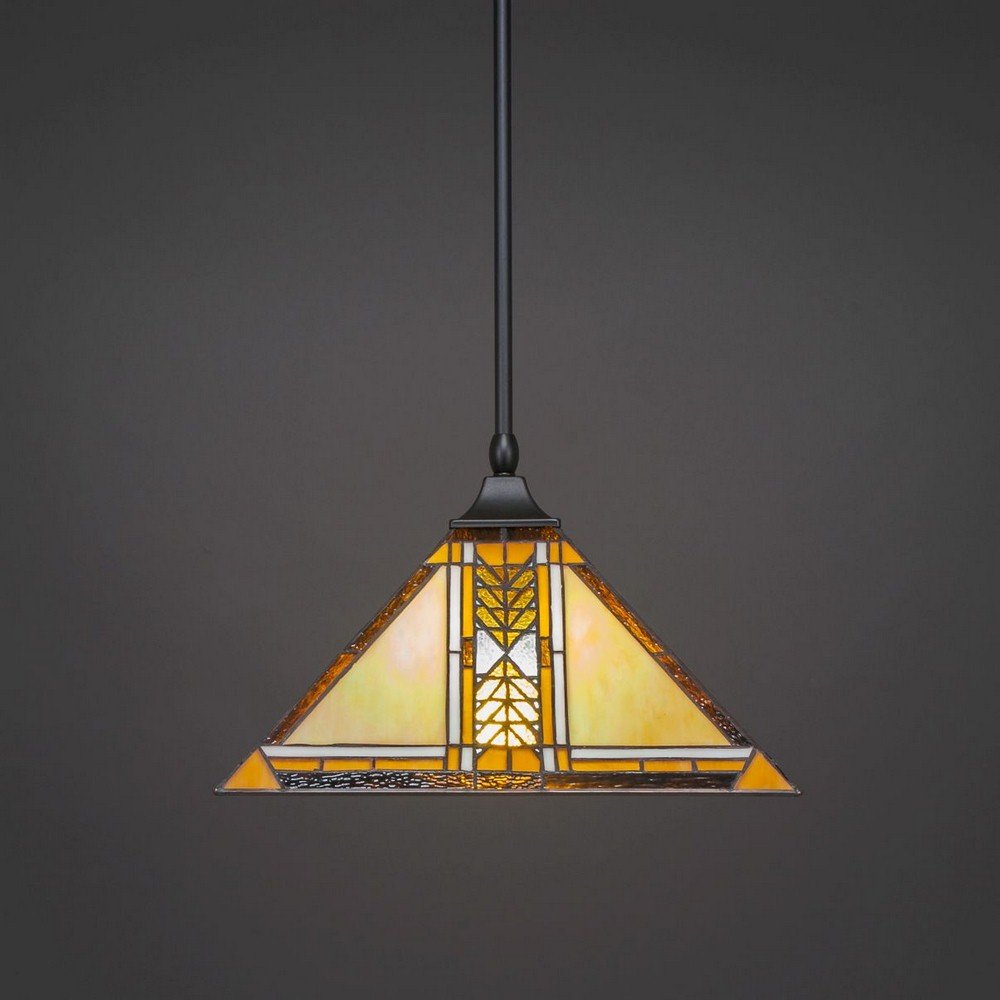 Toltec Lighting 13-Mb-986 Stem Hung Pendant With Square Fitter With 14&quot; Santa Cruz Tiffany Glass, Matte Black Finish