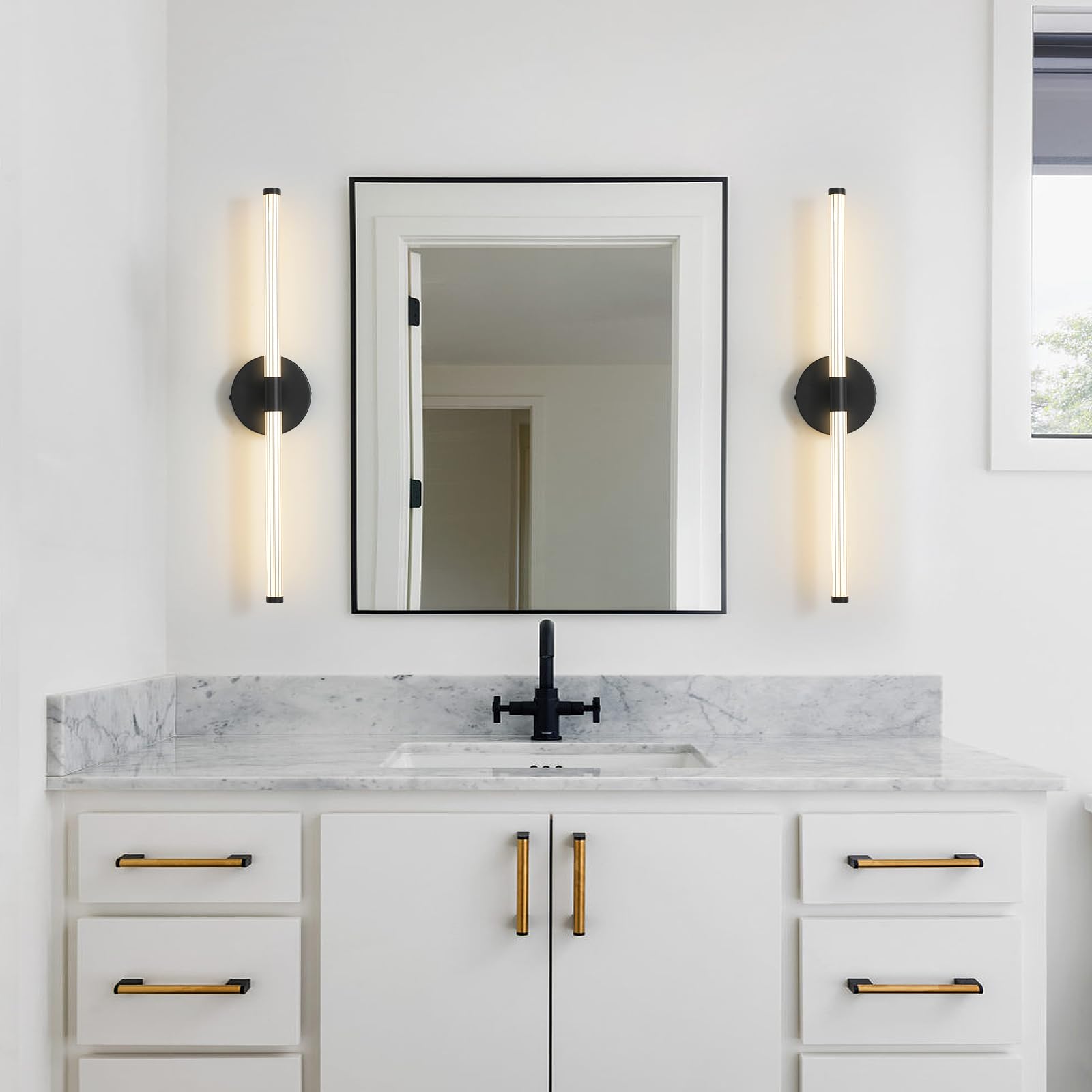 KUZZULL Wall Sconces Set of 2 Matte Black LED Indoor Lights 24in Acrylic Linear Design