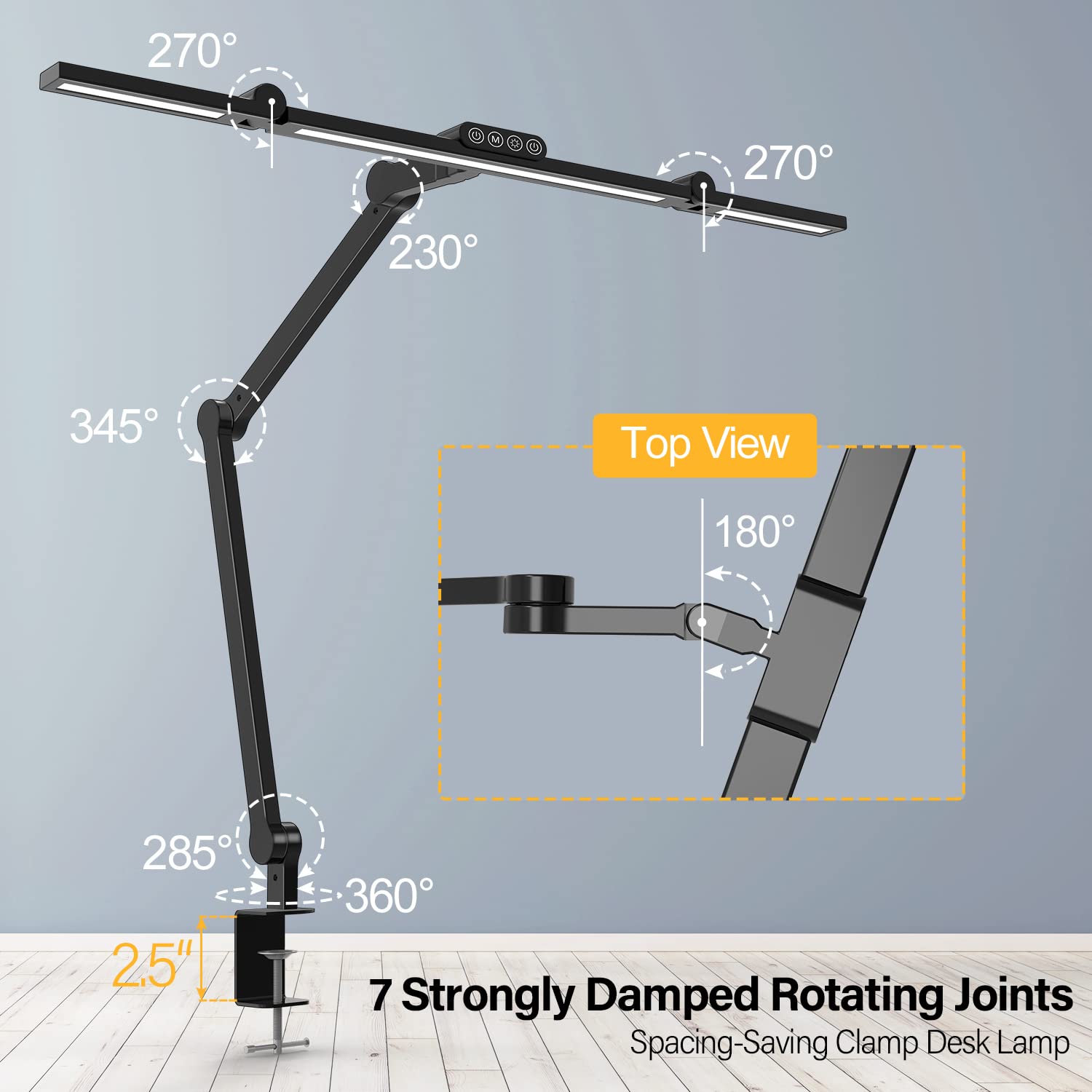 Micomlan LED Desk Lamp - 24W Ultra Bright, Stepless Dimming, Metal, Black, Model FDDL03, Architect Desk Lamp for Home Office