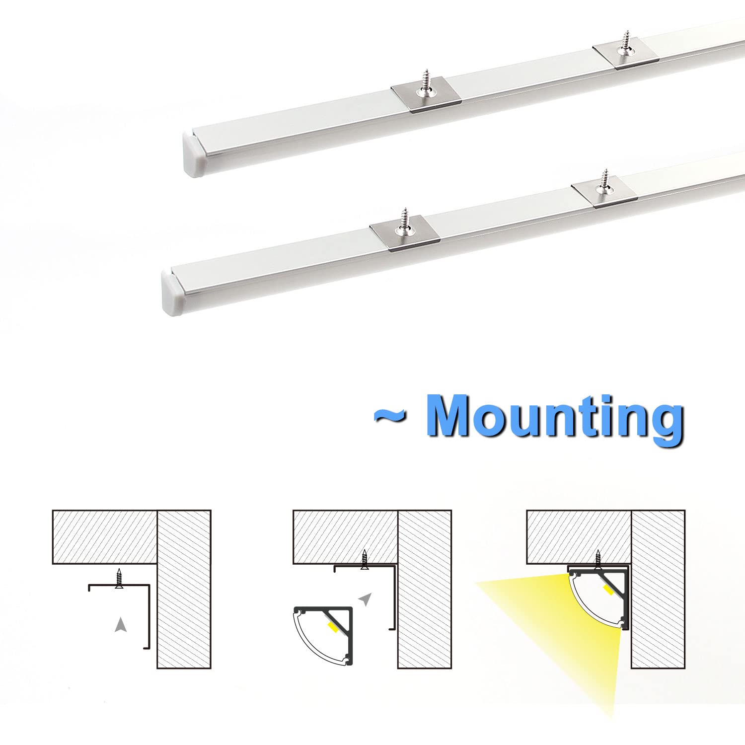 VST LED Channel System 3.3ft with Milky Cover, End Caps & Clips, Silver & Milky Finish
