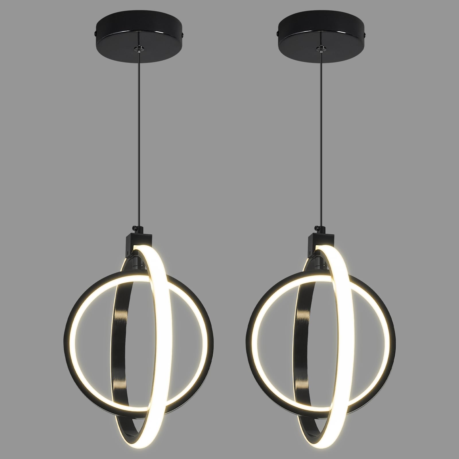 BNHHLZ Modern LED Pendant Lights Plated Black Farmhouse Ring Pendant Light Fixtures 4000K Dimmable Round Pendant Lighting for Di