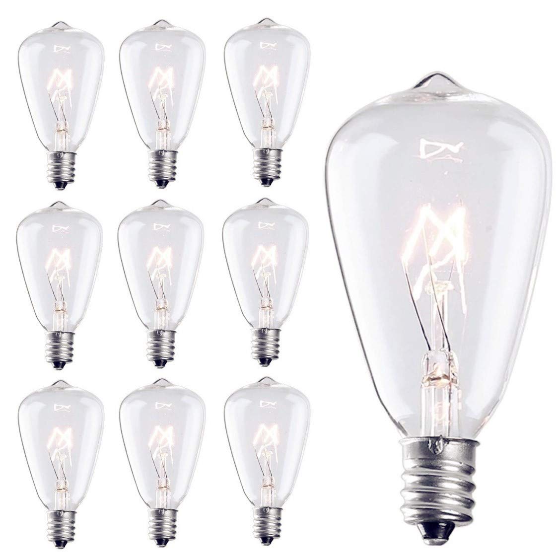 Sunsgne 10-Pack Edison Replacement Light Bulbs, 7-Watt E12/C7 Candelabra Base St38 Replacement Clear Glass Light Bulbs For Outdo