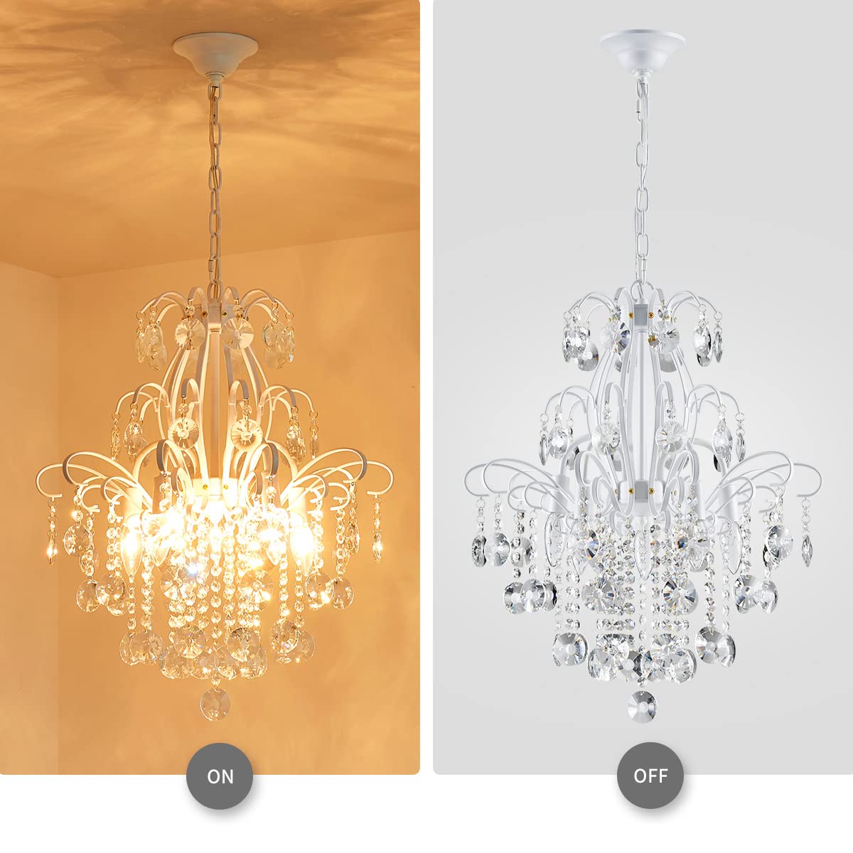 WUZUPS 5-Light Crystal Chandelier Pendant Light, 22.6" H x 19.2" W, Modern White Glass Fixture for Bedroom, Hallway, Kitchen, Model USHD