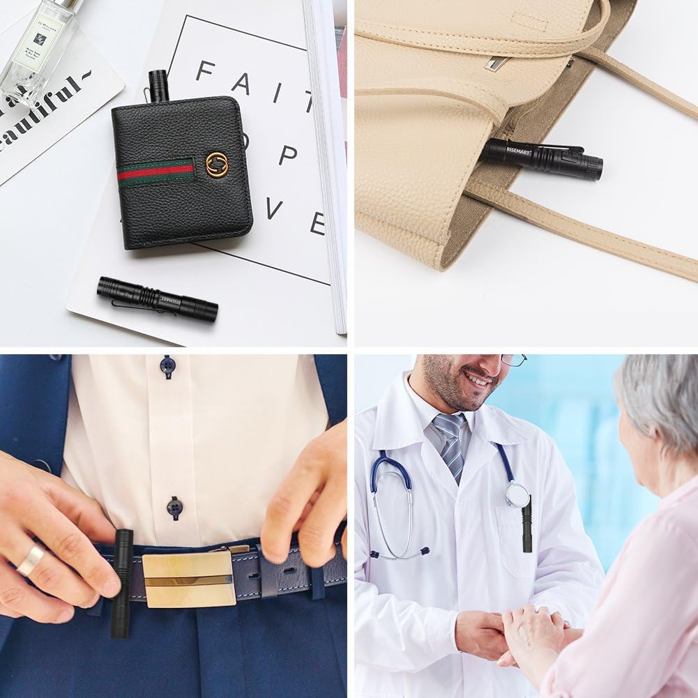 Risemart Super Small Mini Flashlight Aaa 100 Lumens Ultra Bright Led Pen Light Pocket Clip Tactical Torch Lamp(3.5'' 2Pack)