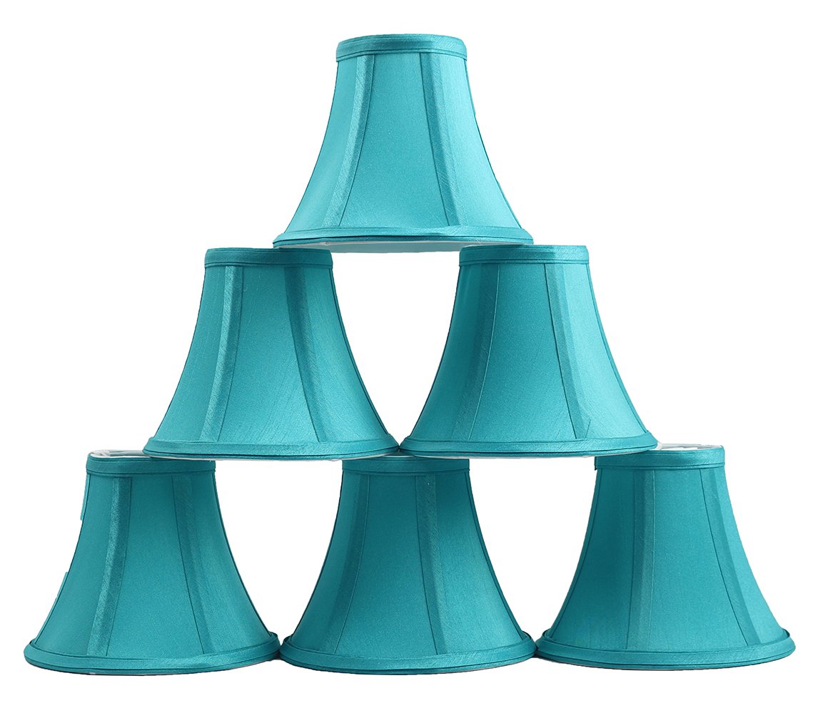 Urbanest Teal Silk Bell Chandelier Lamp Shades, Set of 6, Clip-on, 3x6x5 inches