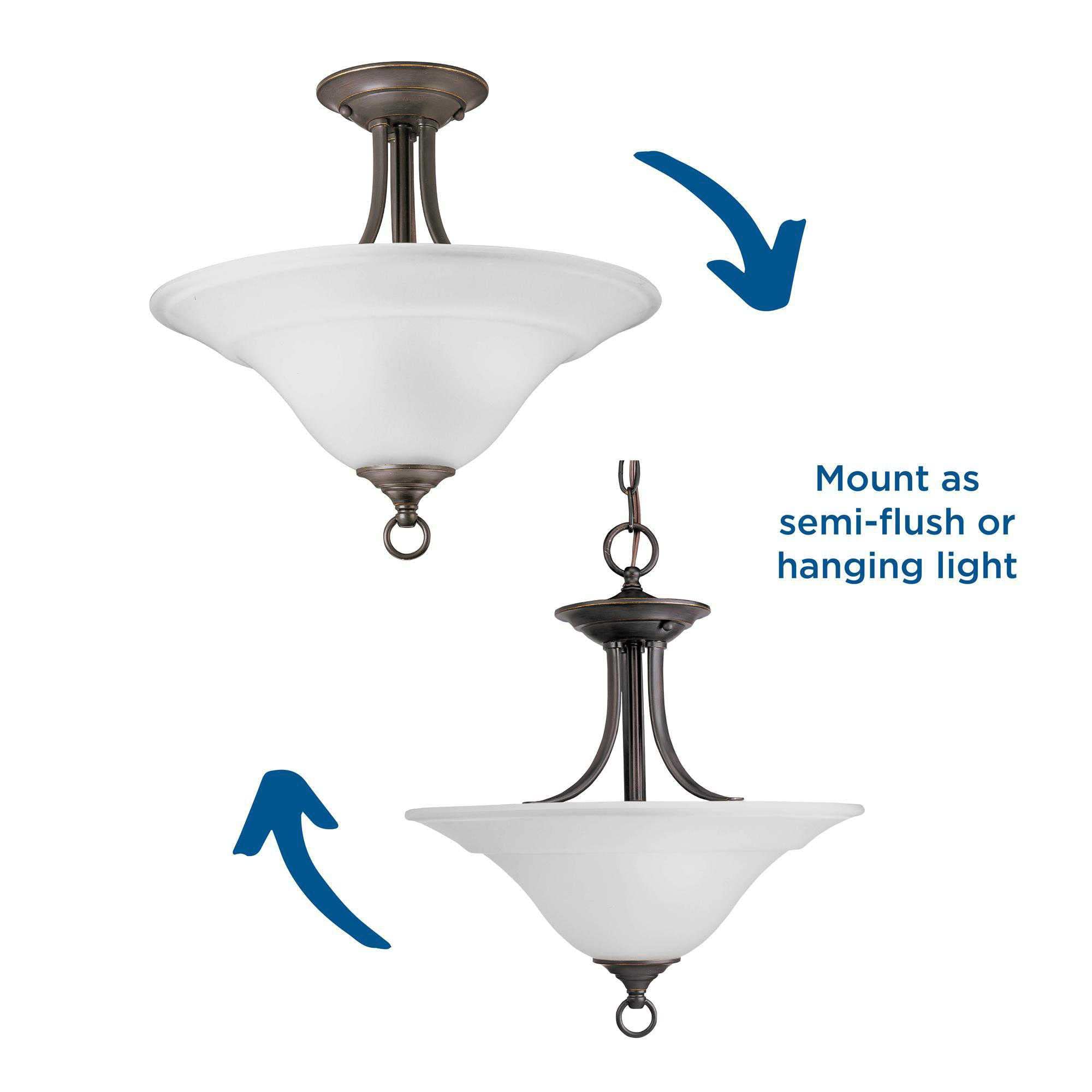 Progress Lighting 2-Light Semi-Flush Mount, Brushed Nickel, 16in Diameter, Alloy Steel, Model P3473-09