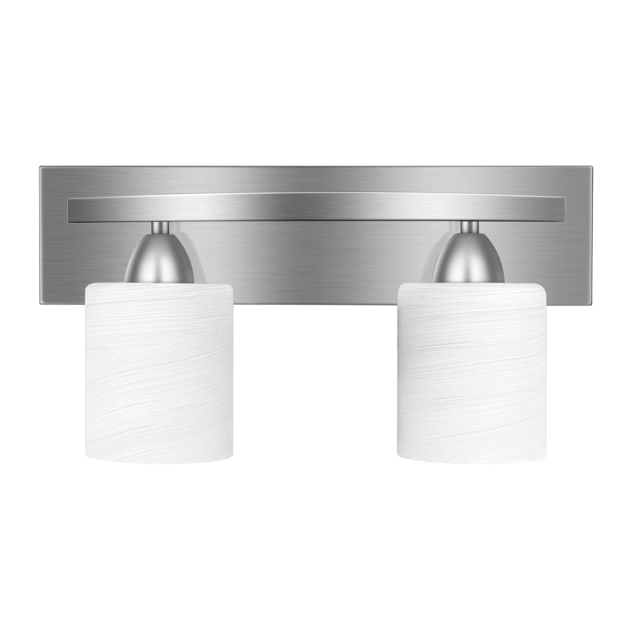 PARTPHONER Bathroom Vanity Light Fixture, 2-Light, Brushed Nickel, Modern Glass Shade, Model WS003PA