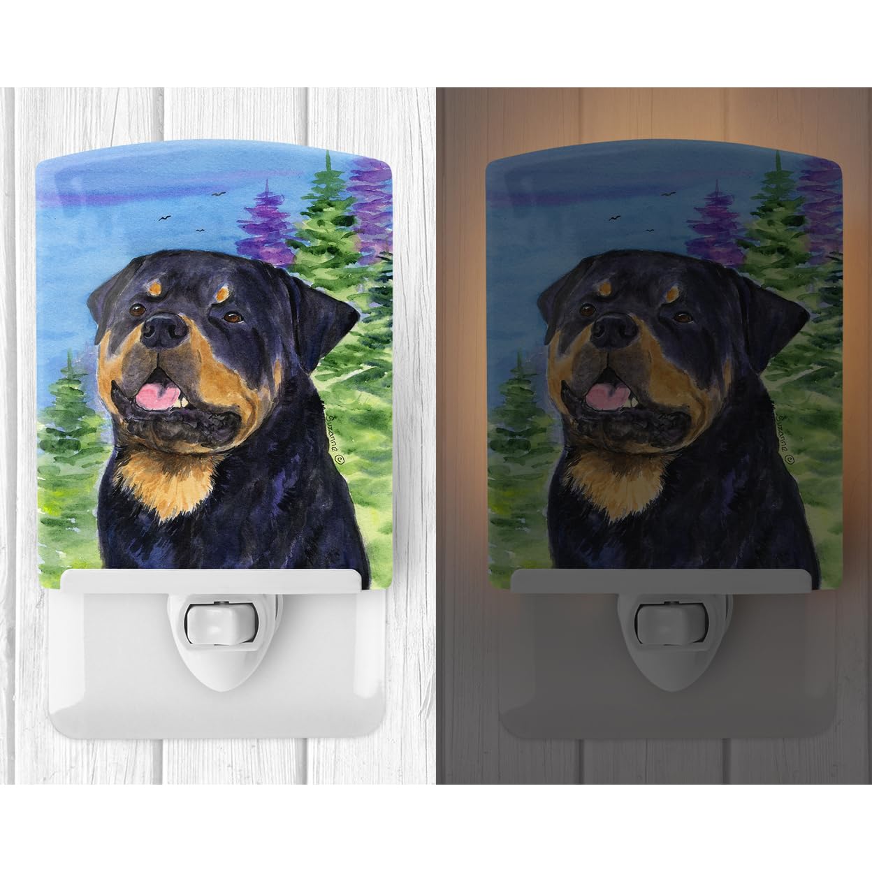 Caroline'S Treasures Ss1026Cnl Rottweiler Ceramic Night Light Compact, Ul-Certified, Ideal For Bedroom, Bathroom, Nursery, Hallway, Kitchen, 6X4X3, Multicolor