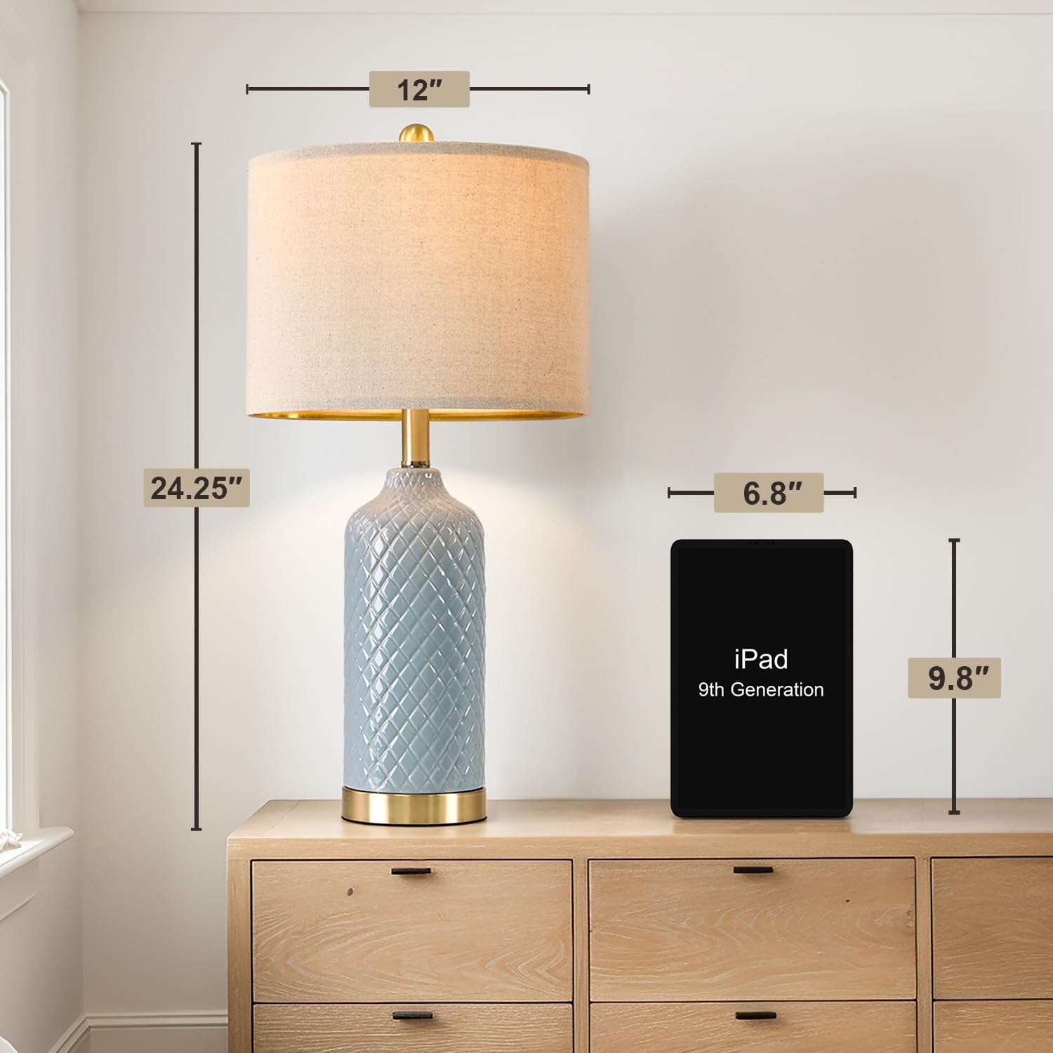 G-Safava Modern Blue Ceramic Table Lamps Set Of 2 For Living Room & Bedside Lighting