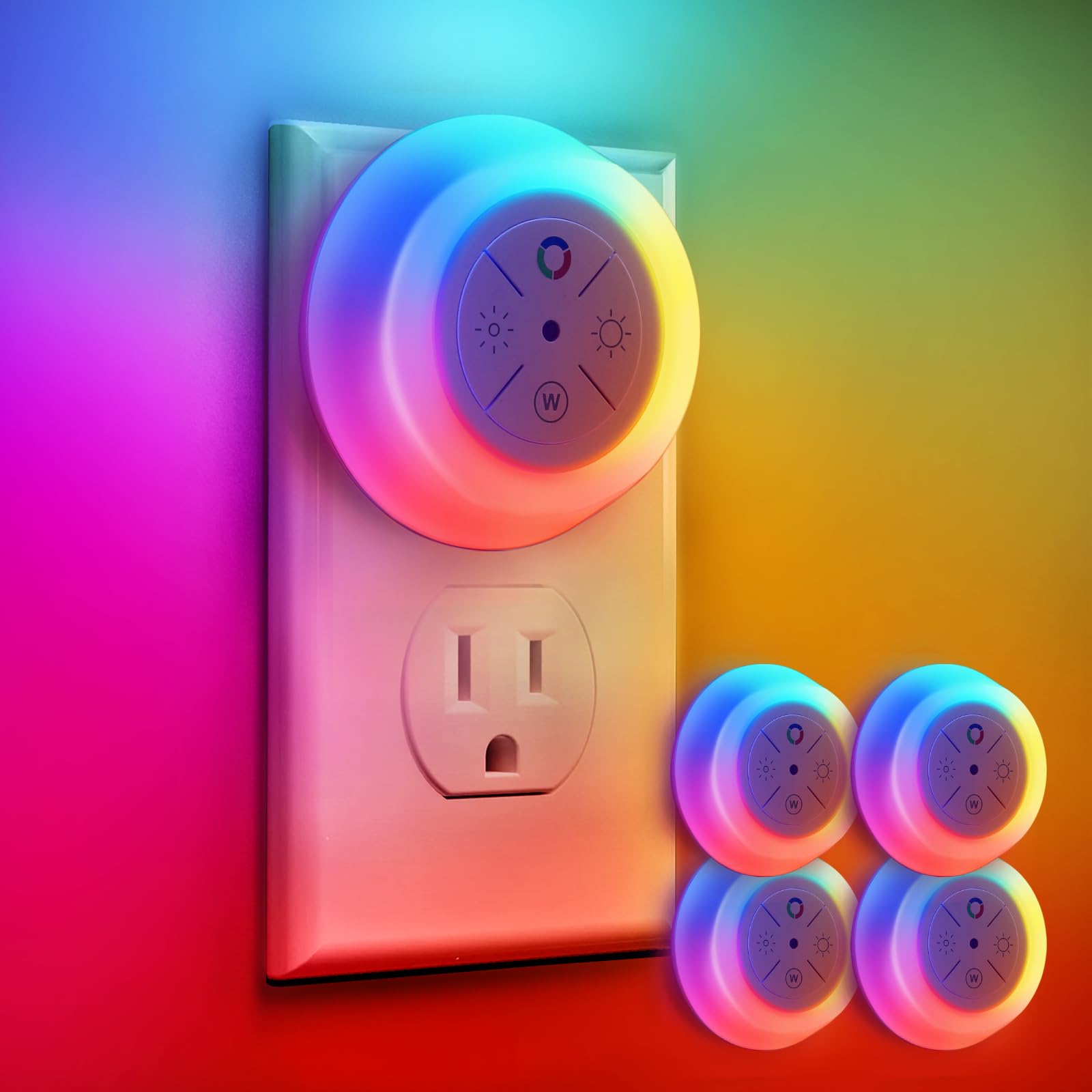 Dawnrise Night Lights Plug Into Wall,Dusk to Dawn Sensor,12-Color Changing Led Plug in Night Light Dimmable for Bedroom,Stairs,K