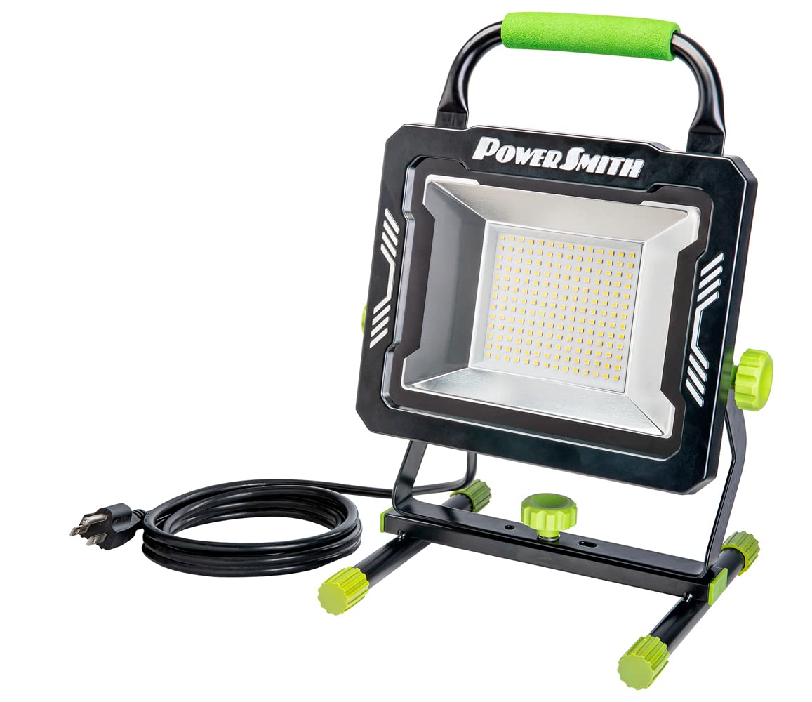 Powersmith Pwls150H 15000 Portable Led Work Light With Two Brightness Modes, Metal Housing And Stand, 10 Ft. Power Cord, Impact