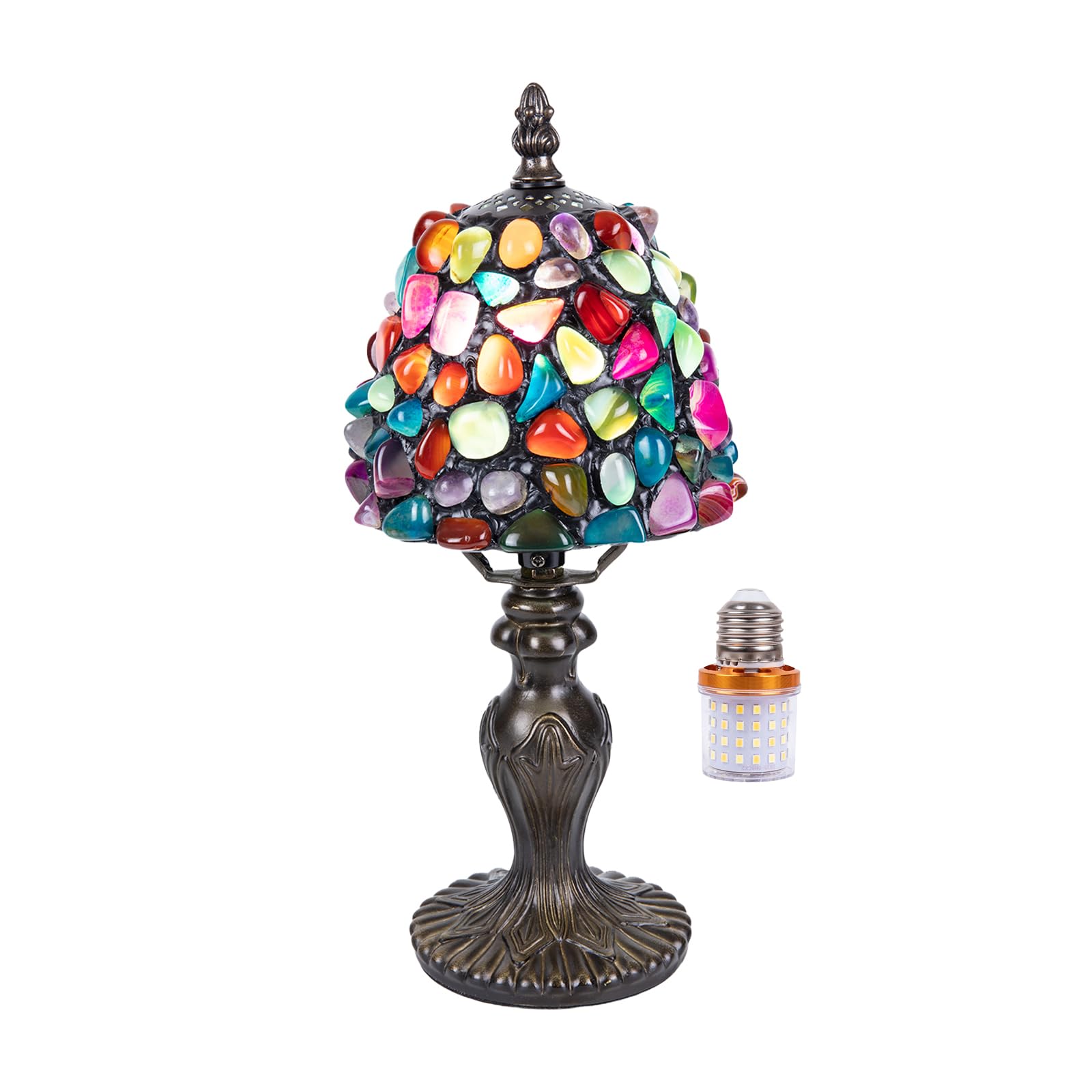 Nizrsky Small Tiffany Table Lamp, 3 Color-Temperature Agate Amber Stained Glass Lamp,6 Inch Tiffany Style Lamp for Bedroom Livin