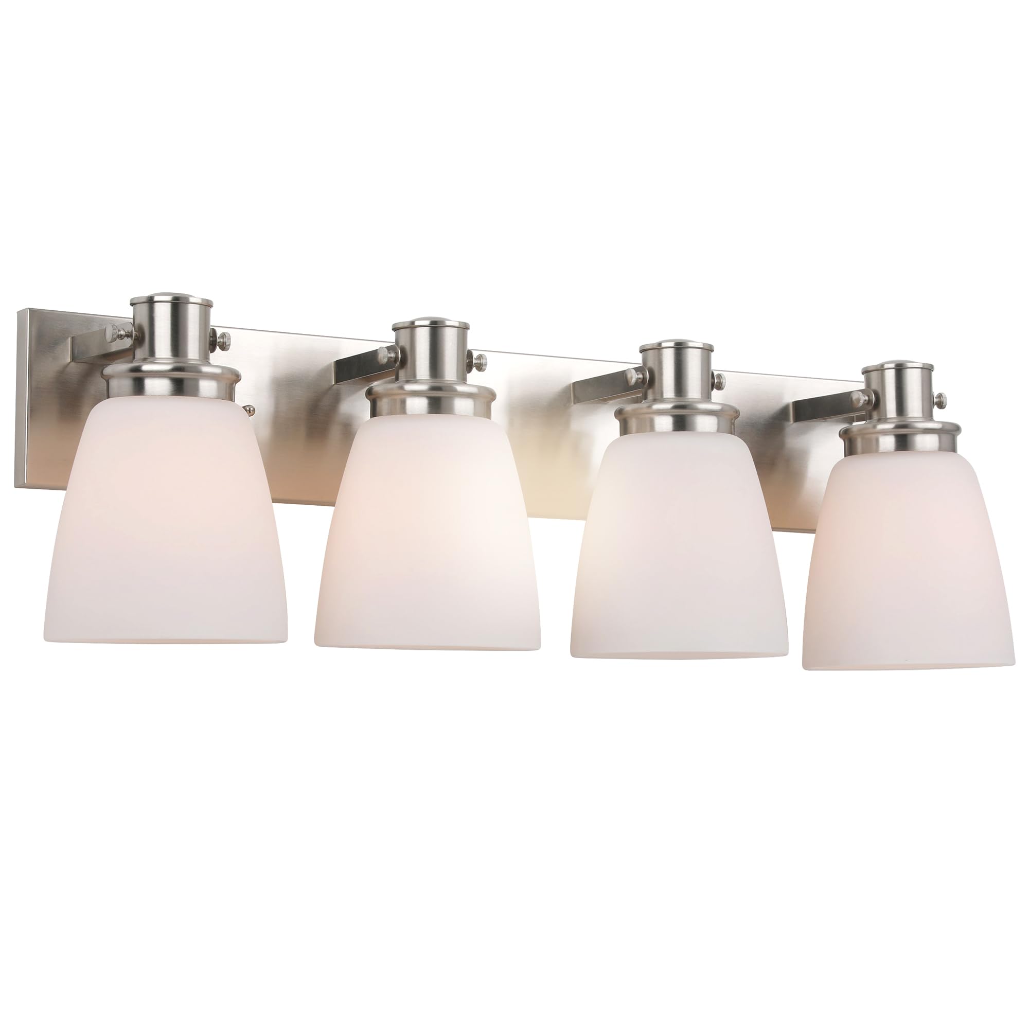 Design House Atkinson Vanity Light, 4-Light, Frosted White Glass Shades, Dimmable, Up/Down Mountable, E26 Socket, Satin Nickel,