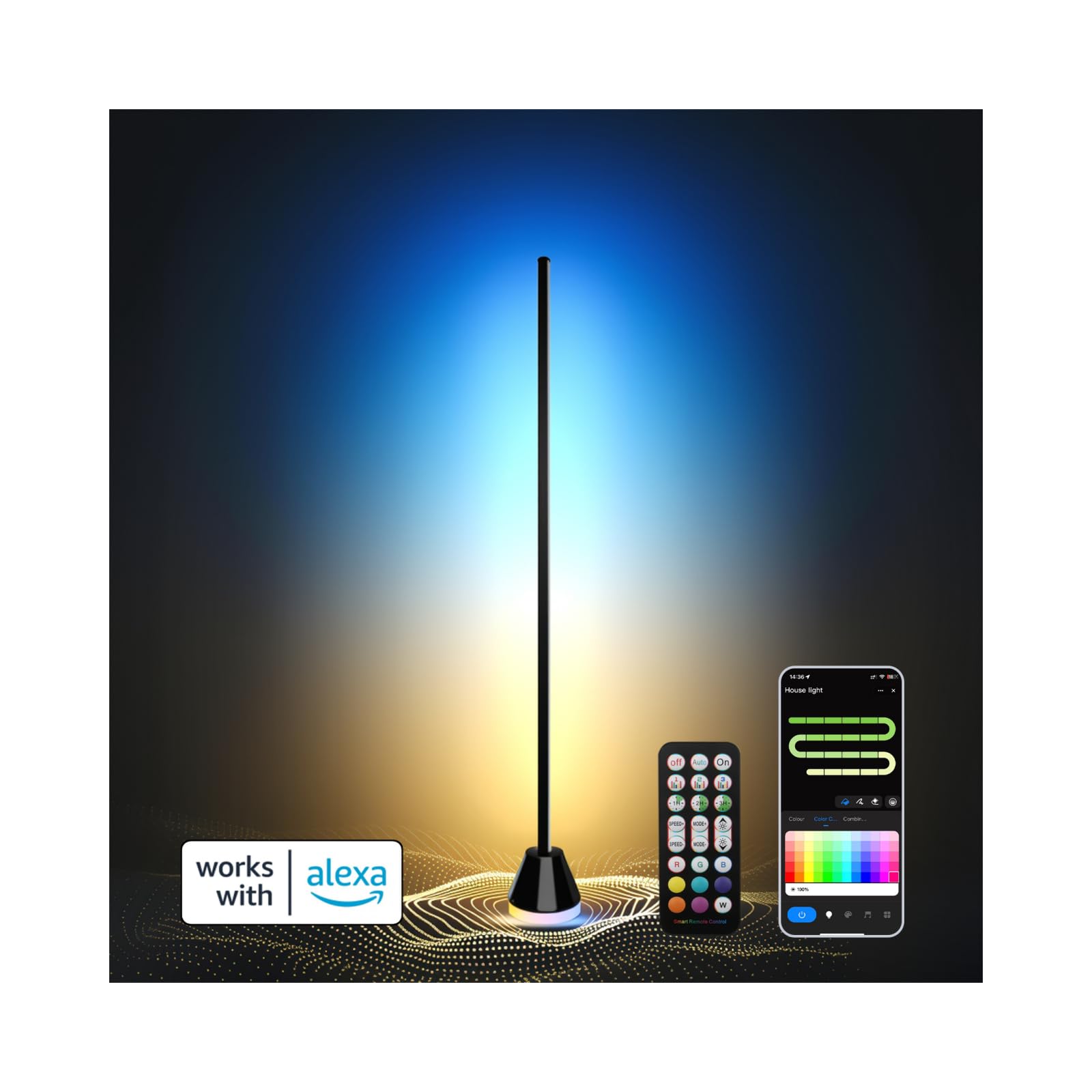 WUTGHUI Smart RGB Corner floor lamp LED Floor lamp Color Floor Lamp with App & Remote Control, 16 Million Colors, Music Sync & T