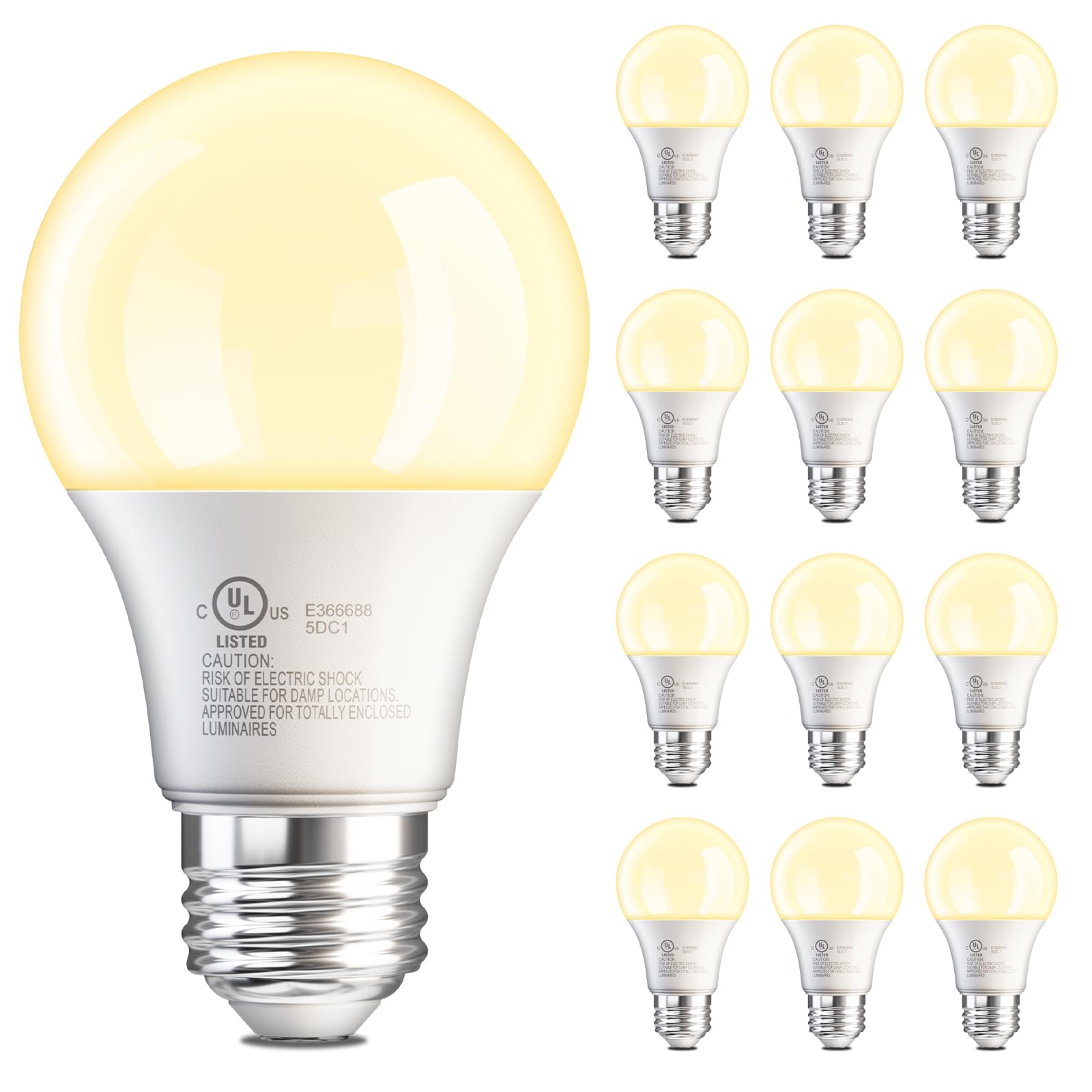 Volivo 12 Pack A19 Led Light Bulbs, Soft White 2700K, 9W(60 Watt Equivalent), 800 Lumens, 120V, E26 Standard Base