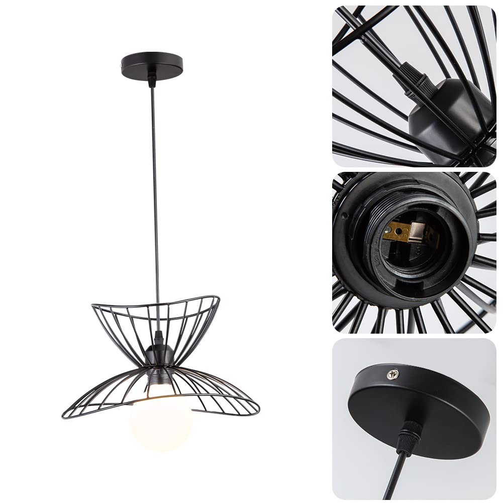 Mxsaoud Retro Black Pendant Light, Adjustable Modern Fixture, Industrial Style, 30cm, Model MX-35Cage-US-FBA
