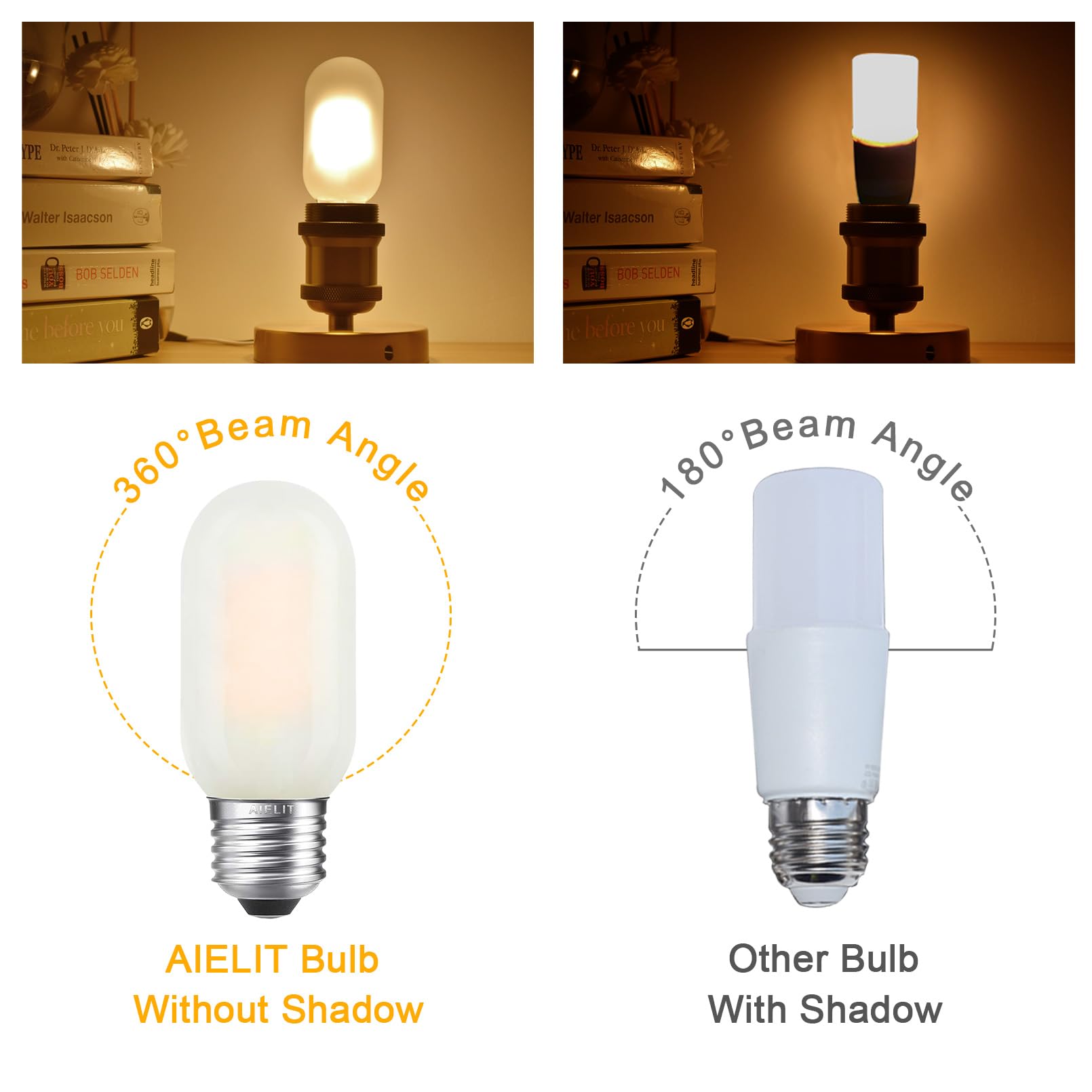 Aielit T45 Frosted Led Light Bulb 40 Watt Equivalent, 2700K Warm White, 4W Tubular T14 E26 Led Bulbs Dimmable For Ceiling Pendan
