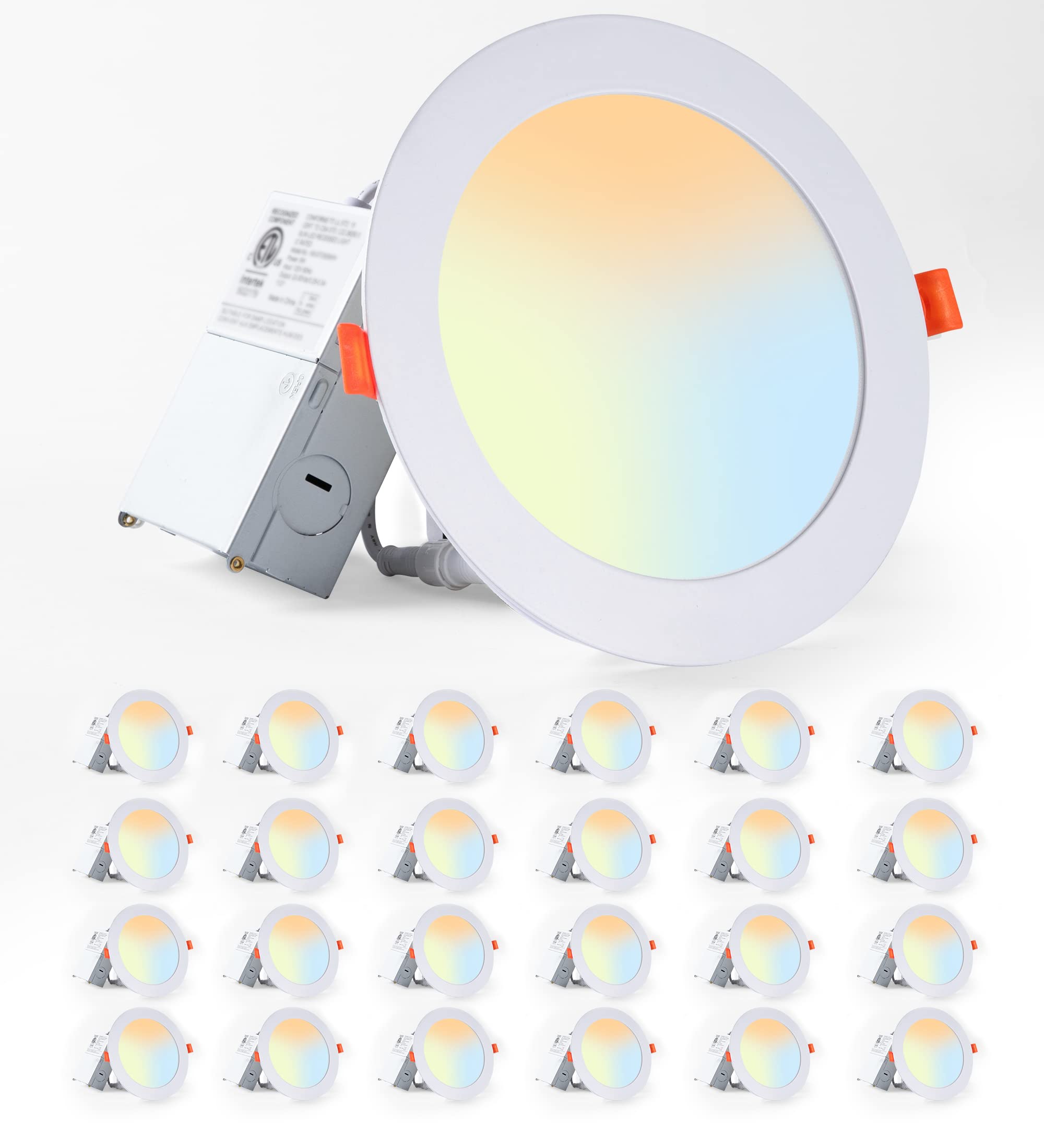 Lediary 24 Pack 6Cct Led Recessed Lighting 6 Inch, 2500K-5000K Selectable Recessed Light Fixtures, 1100Lm High Brightness, 12W Eqv 110W, Dimmable Can Lights With Junction Box - Ic Rated, Etl