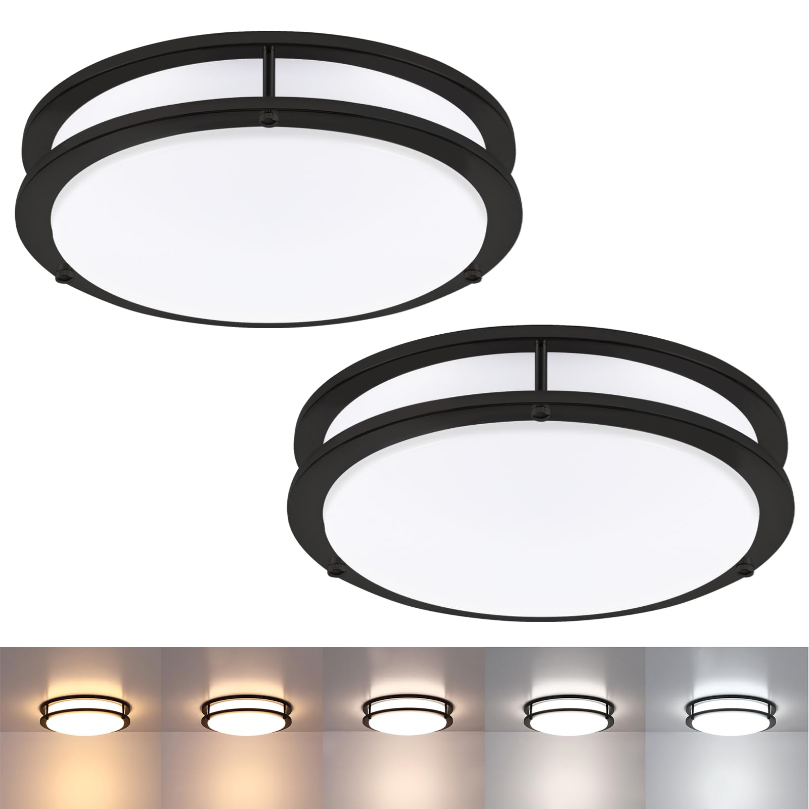 2 Pack Black Ceiling Light, 13 Inch Flush Mount Led Ceiling Light, Kids Bedroom Lighting With 5Cct(2700K/3000K/3500K/4000K/5000K
