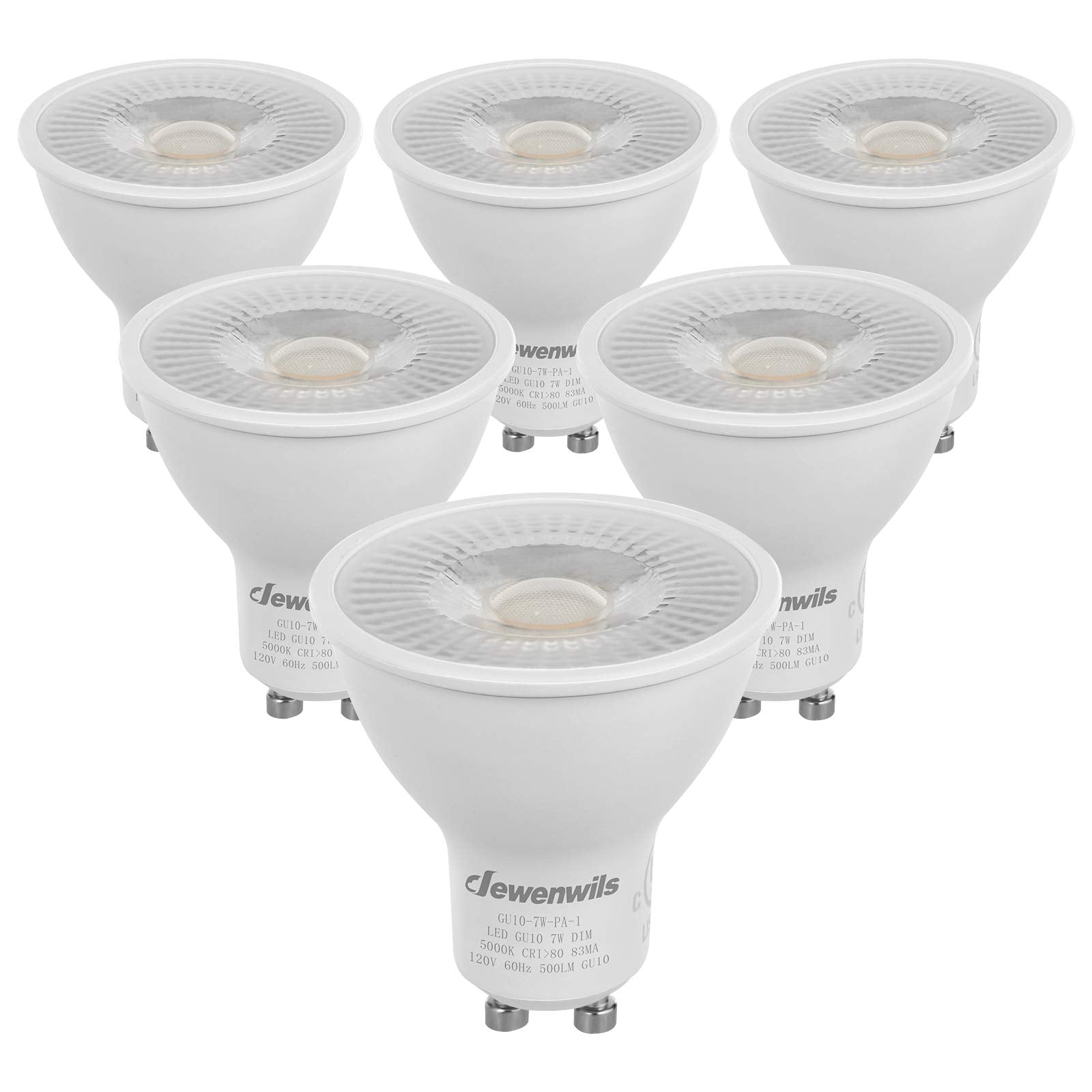 DEWENWILS GU10 LED Light Bulb, 500LM, Dimmable 5000K Daylight GU10 Bulb Replacement for Track Lighting, 7W(50W Equivalent) LED Bulbs for Living Room, Kitchen Range Hood, Bathroom, UL Listed, 6 Pack
