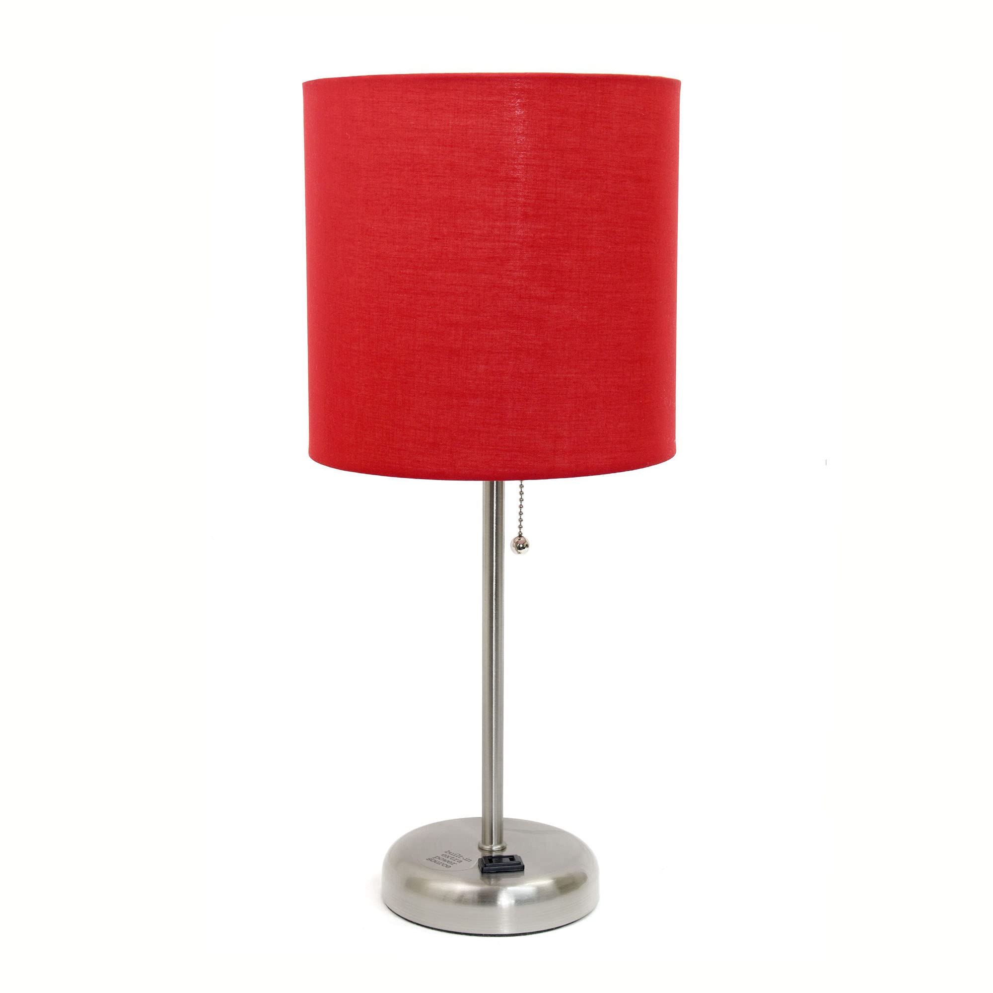 Creekwood Home 19.5&quot; Metal Table Lamp With Red Shade, Brushed Steel Finish, Contemporary Design