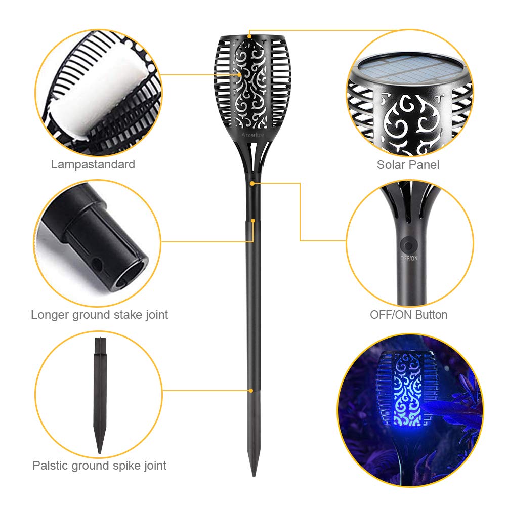 EOYIZW Solar Torch Lights, 99 LEDs, Flickering Flame, IP65 Waterproof, 4 Pack, Blue-4Pack